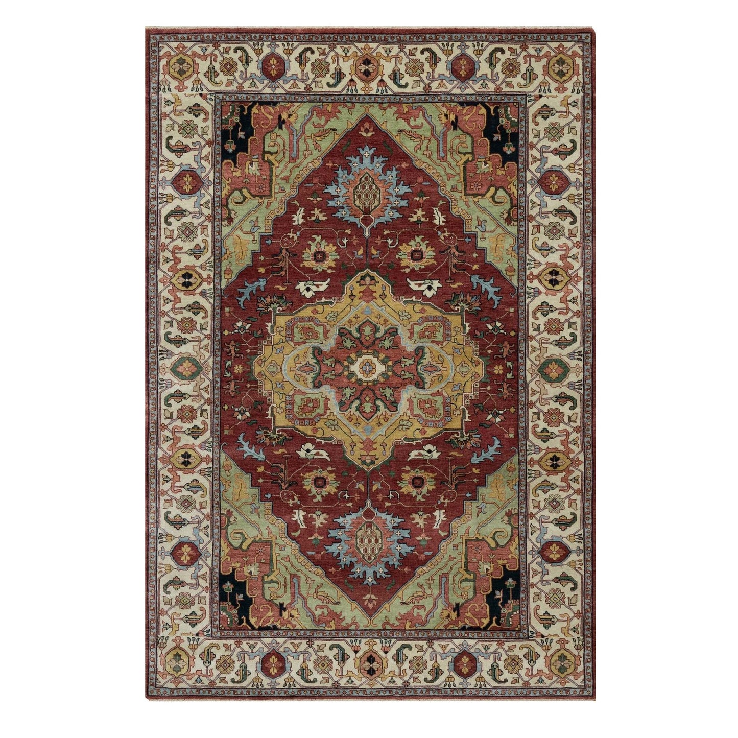 6'1"X9'2" Red Antiqued Fine Heris Re-Creation Hand Knotted 100% Wool Rug
