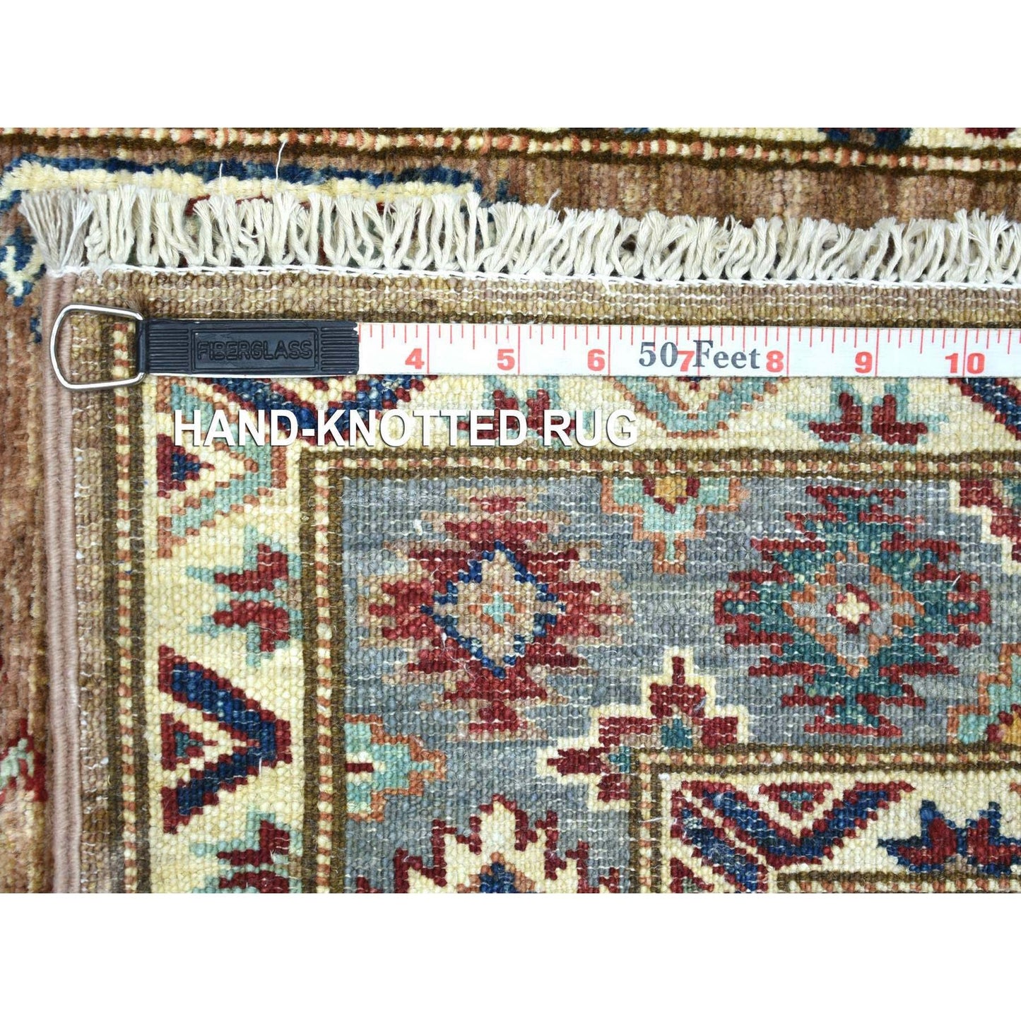 2'8"X8'6" Brown Afghan Super Kazak Hand Knotted Ghazni Wool Runner Rug