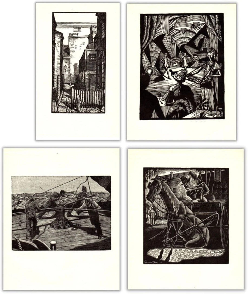 Bundle- 4 Assorted Various Artists Woodcuts From The Gutenberg Publishing Co.