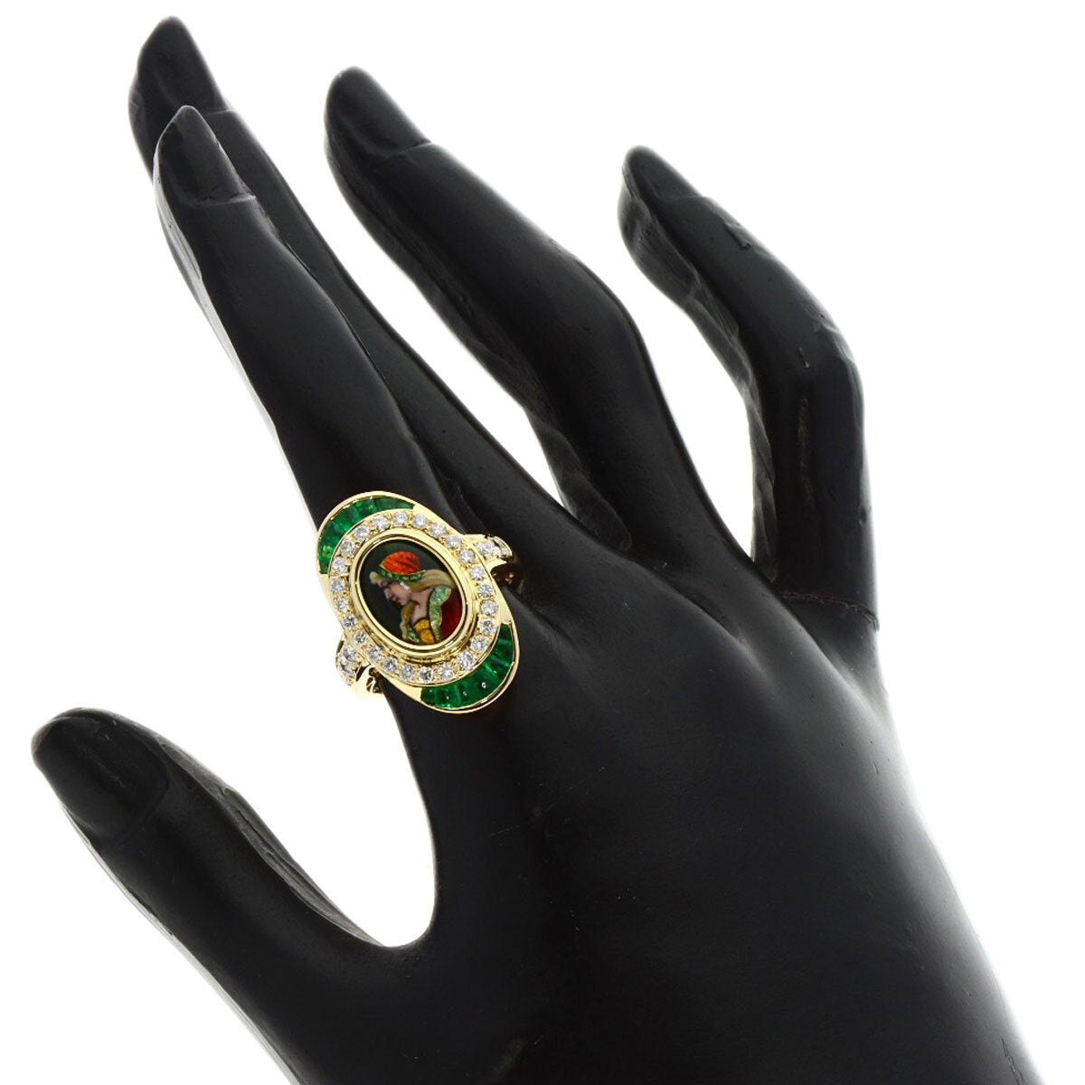 MITSUO KAJI Ring Emerald Diamond K18 Yellow Gold