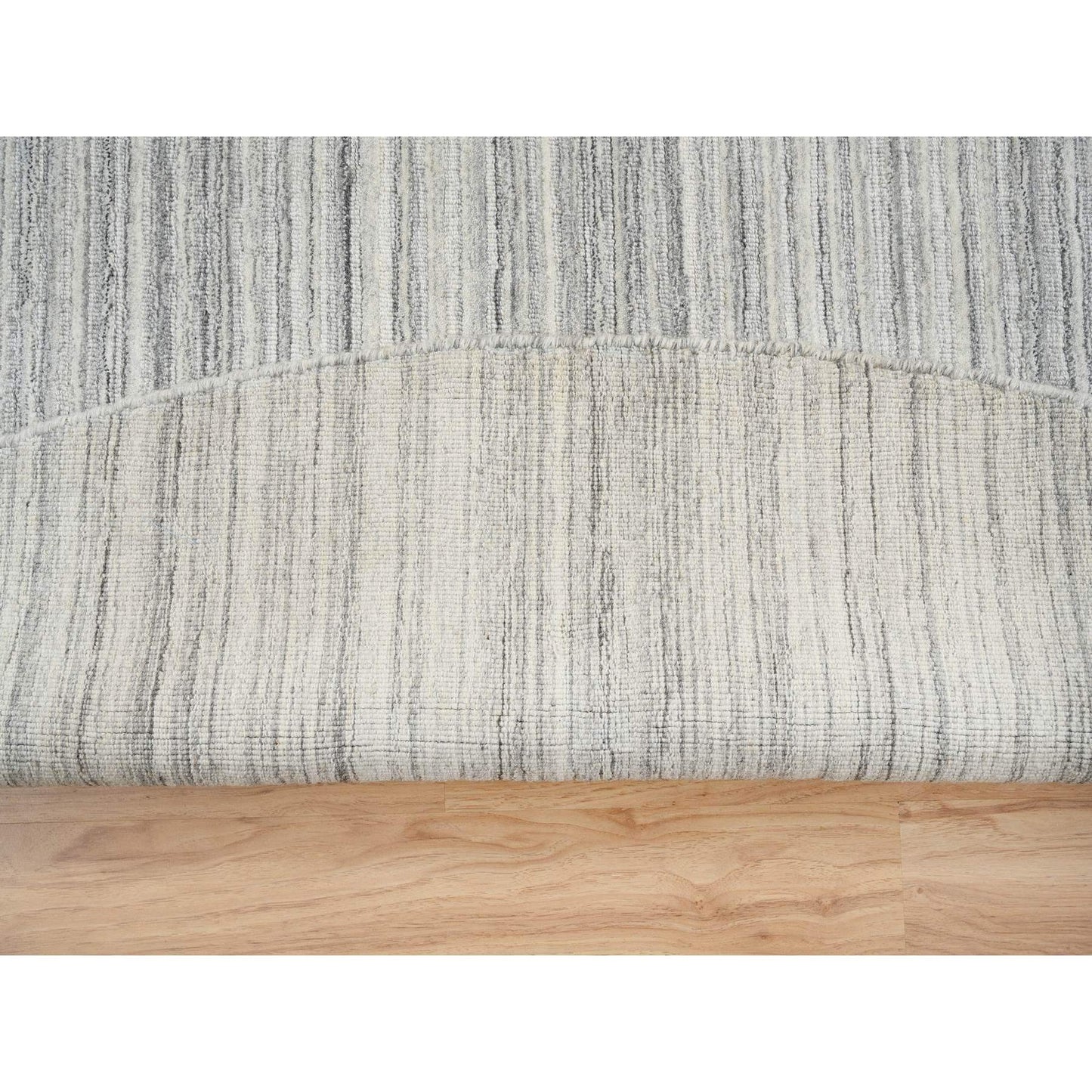 12'X12' Gray Hand Loomed Undyed Natural Wool Modern Design Round Rug