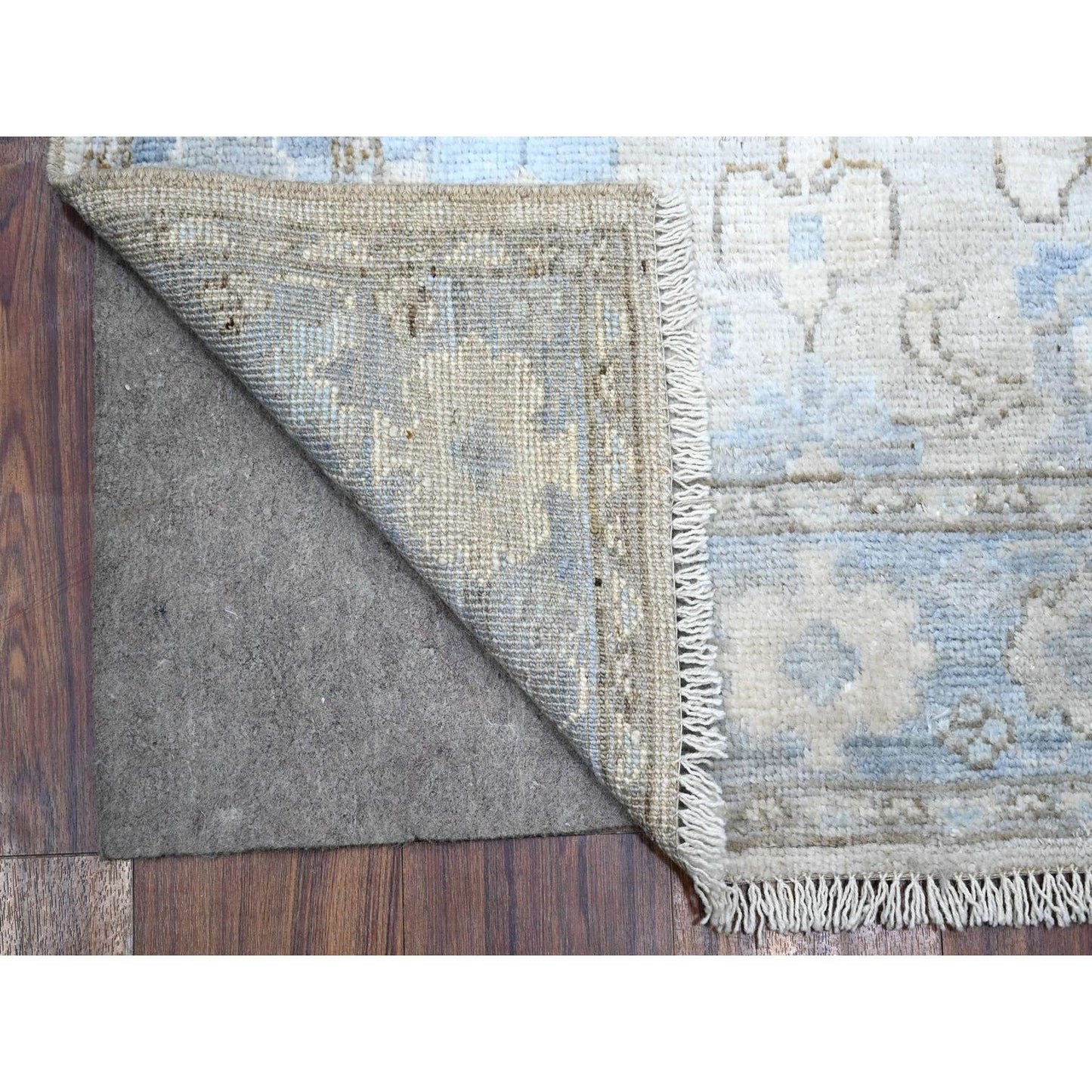 3'X19'5" Blue Afghan Wool Weft Angora Oushak Xl Runner Oriental Rug