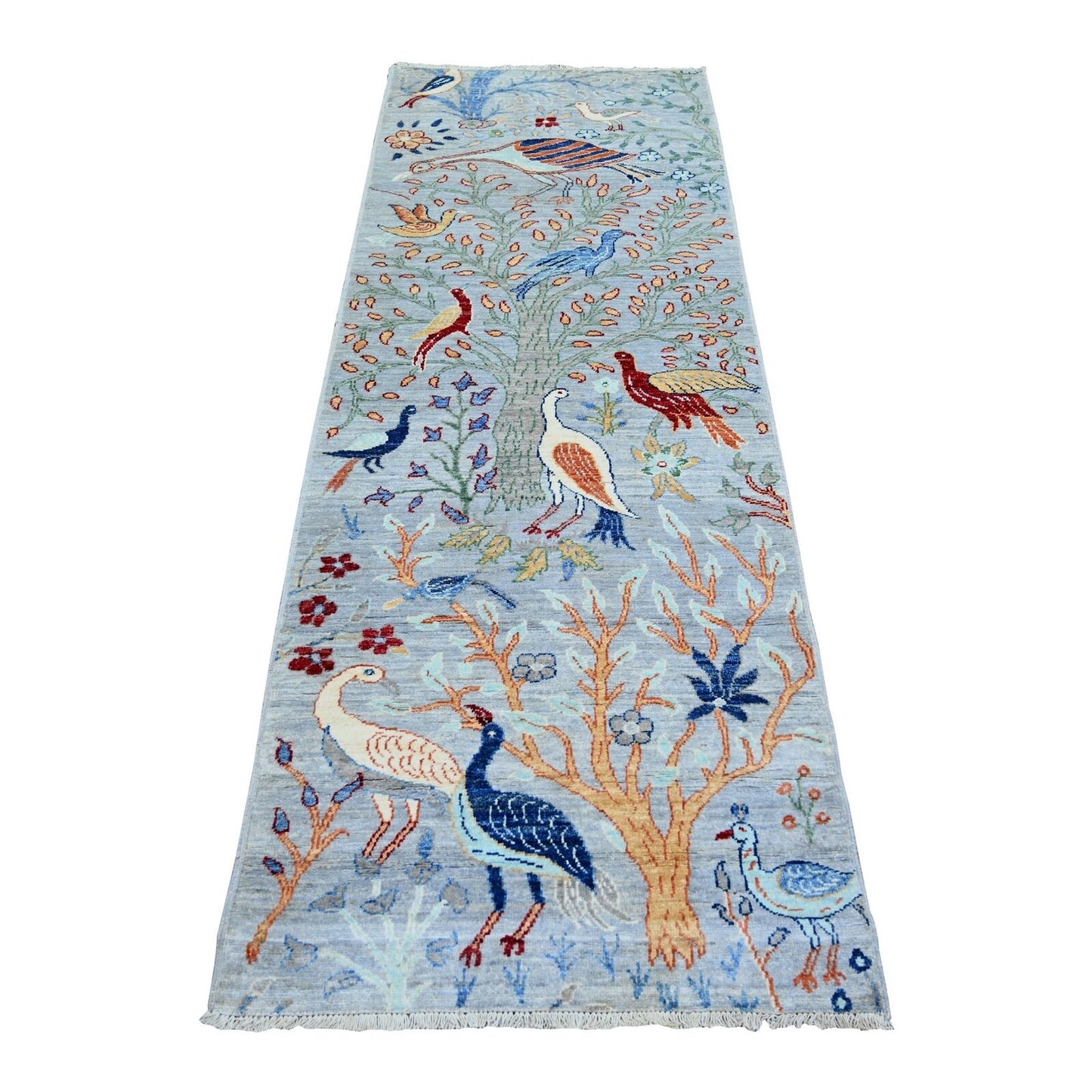 2'9"X7'7" Ash Gray Afghan Peshawar Wool Hand Knotted Runner Oriental Rug