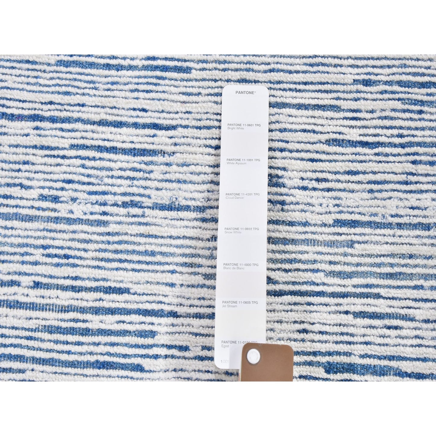 2'X3' Blue Silk With Text Wool Striae Design Hand Knotted Oriental Rug