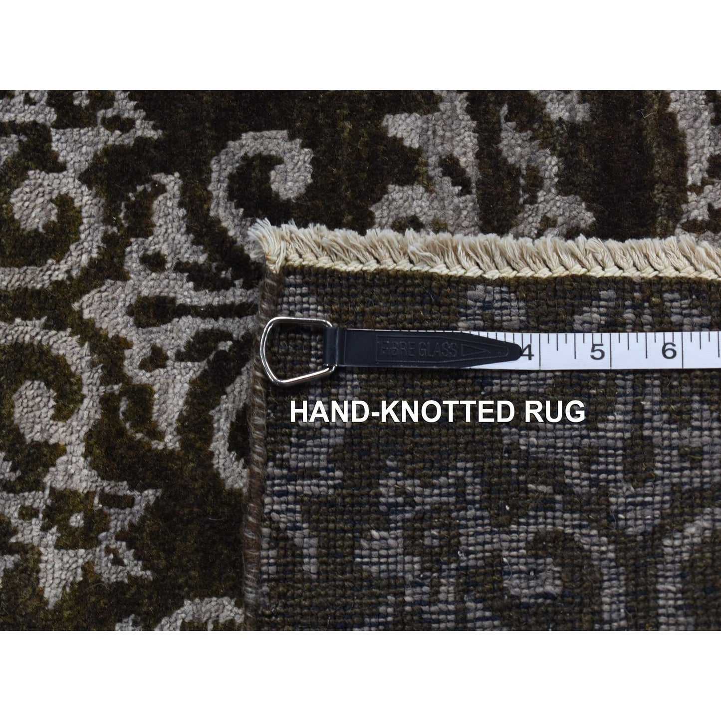 2'4"X9'8" Green Abarasque Motif Design Wool And Silk Handmade Runner Rug