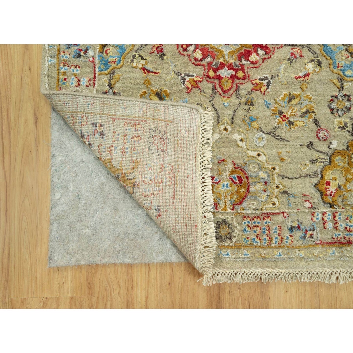 2'9"X18' Beige Wool And Silk Sunset Hand Knotted Runner Oriental Rug