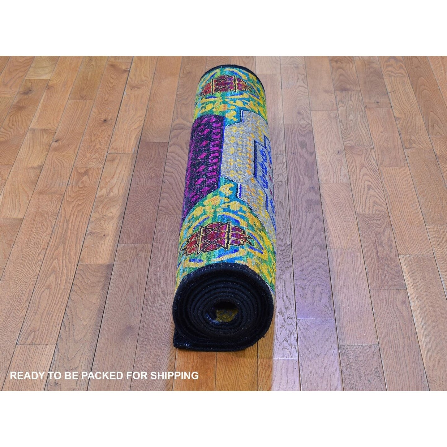 4'1"X12'3" Sari Silk With Textured Wool Mamluk Design Handmade Runner Rug