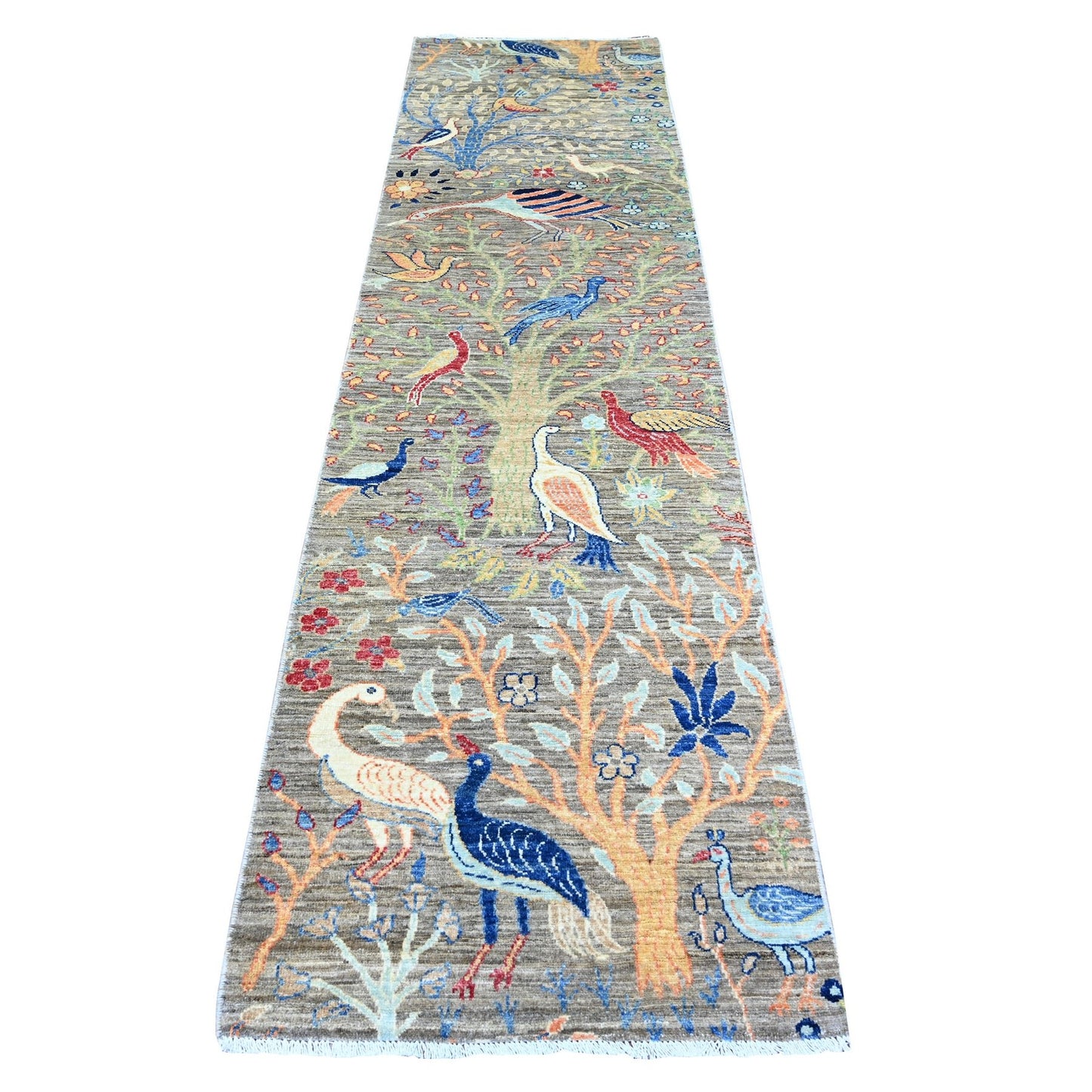 2'7"X10' Best Gray Organic Wool Hand Knotted Afghan Peshawar Runner Rug
