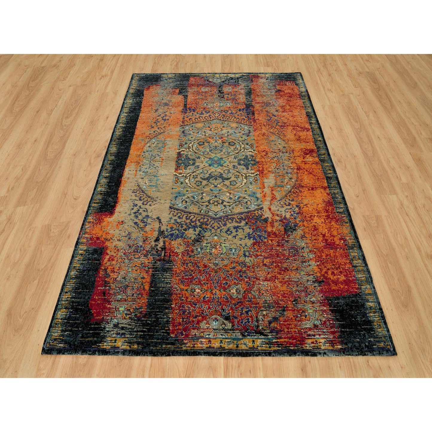 6'2"X9' Red Wool Hand Knotted Ancient Ottoman Erased Design Rug