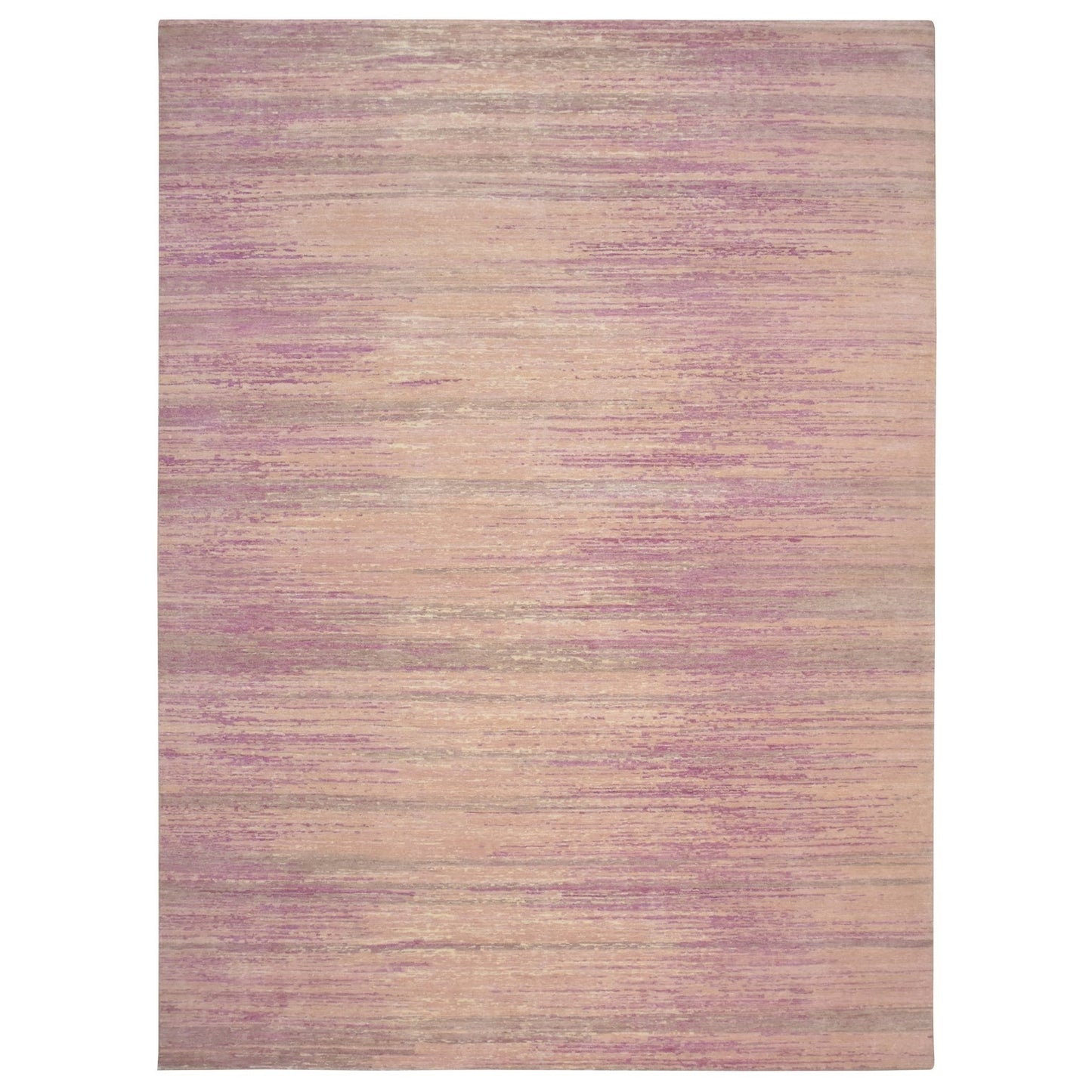 9'X12'3" Flamingo Pink Horizontal Ombre Design Hand Knotted Pure Wool Rug
