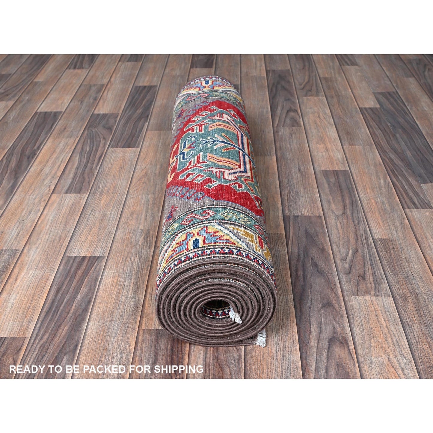 2'8"X12' Gray Kazak Medallions Design Hand Knotted Soft Wool Runner Rug