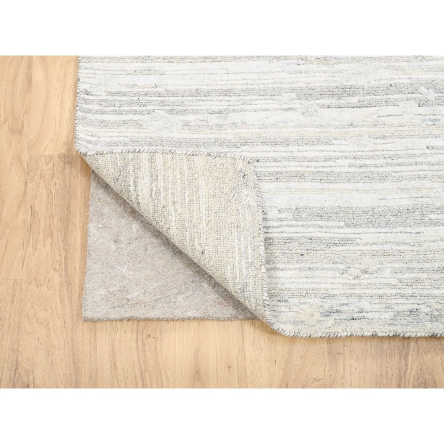 2'7"X12' Hand Spun Undyed Natural Wool Modern Ivory Runner Rug