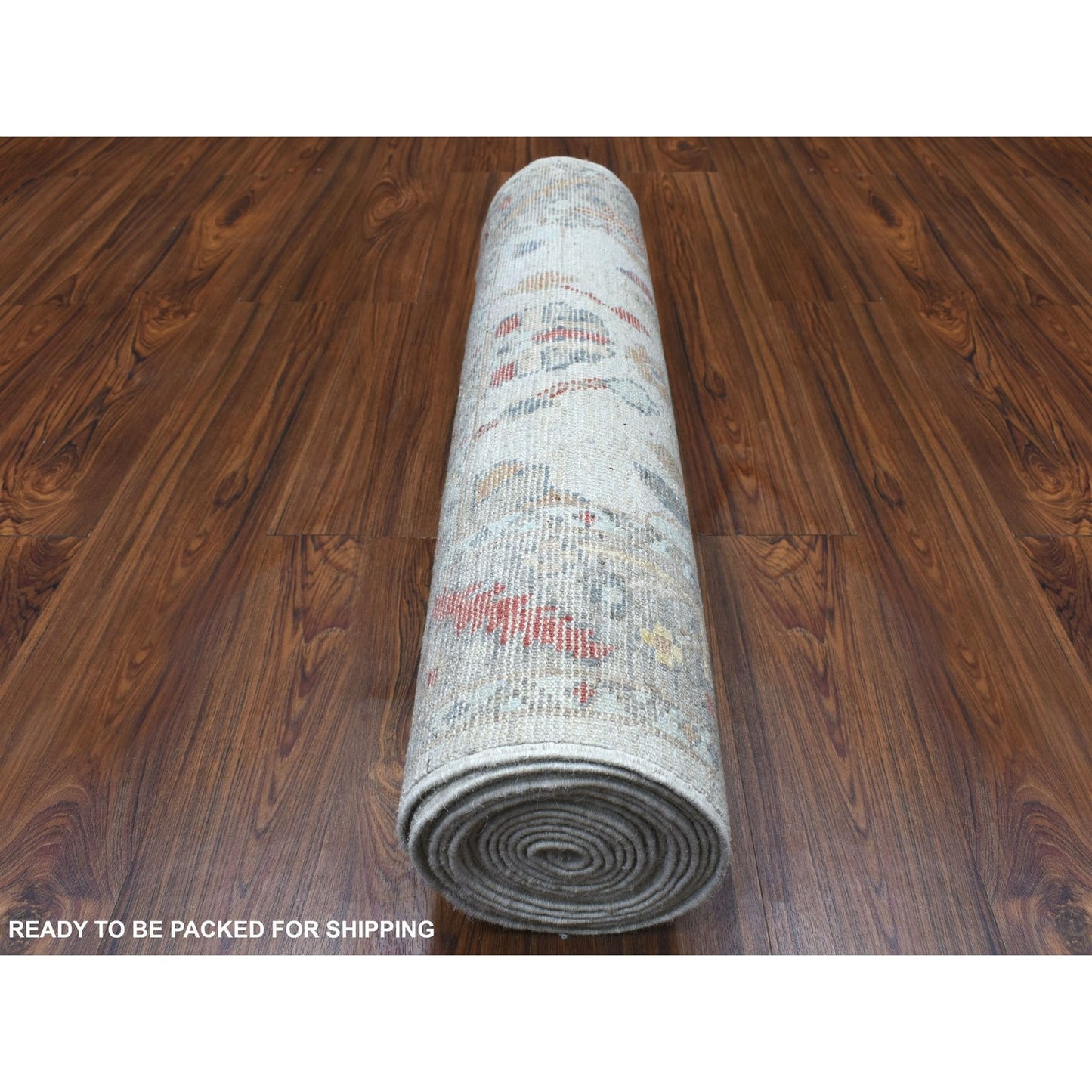 2'8"X16'1" Gray Angora Oushak With Soft Colors Pure Wool Hand Knotted Rug