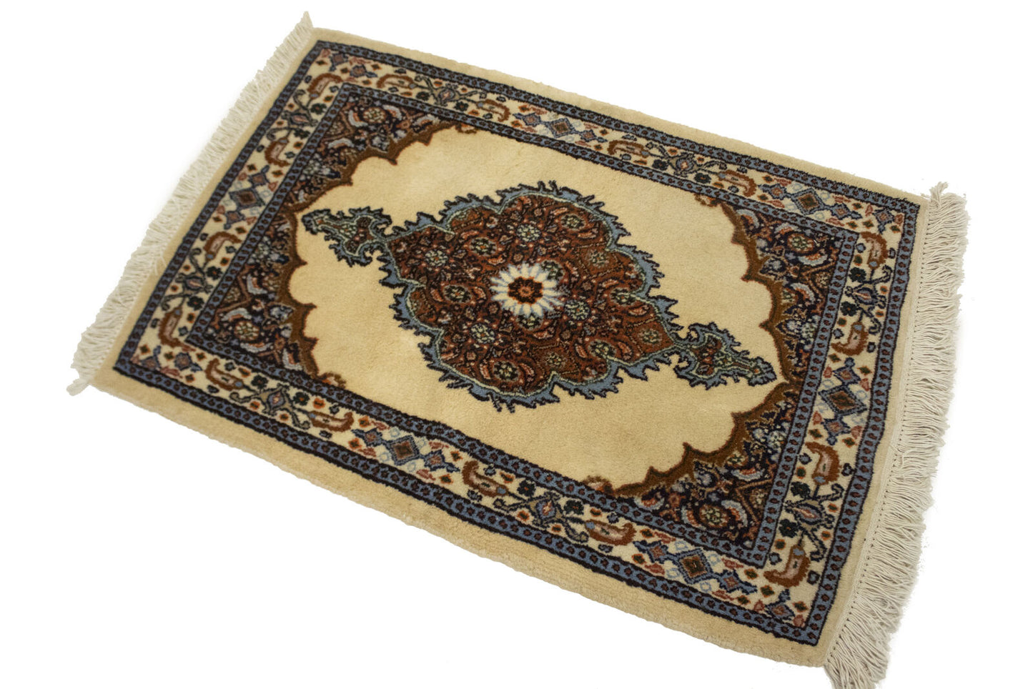 Hand-Knotted Vintage Oriental Rug Cream Floral