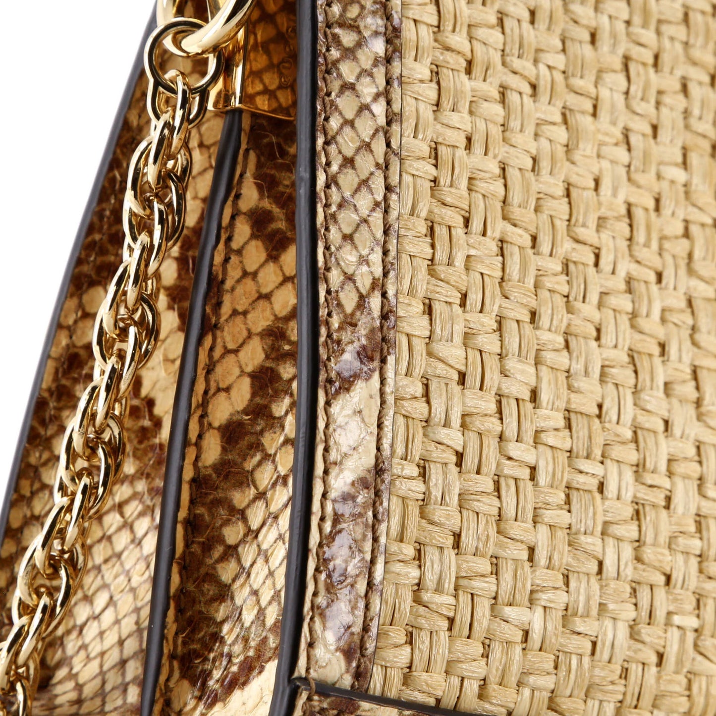 Gucci Ophidia Chain Shoulder Bag Raffia With Snakeskin Small