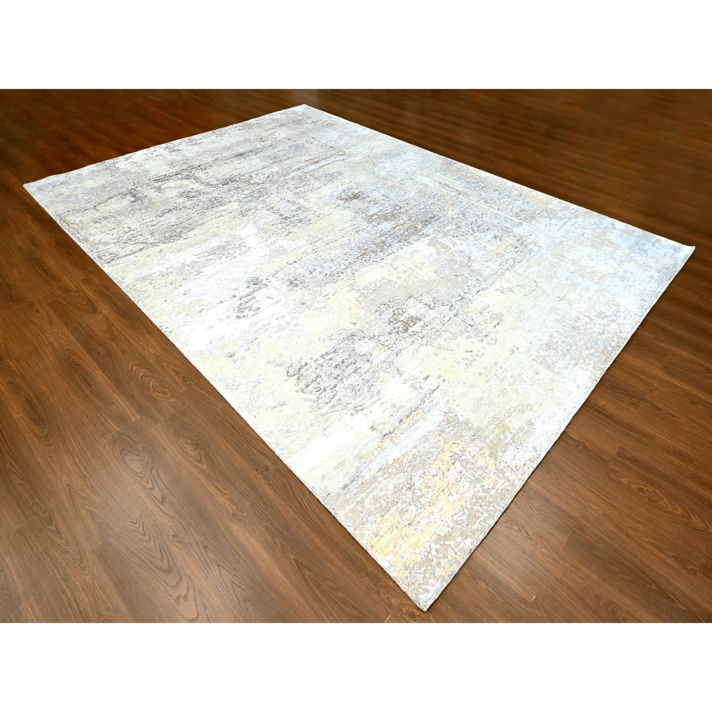 10'X13'10" Gray Soft Abstract Design Wool & Silk Hand Knotted Modern Rug