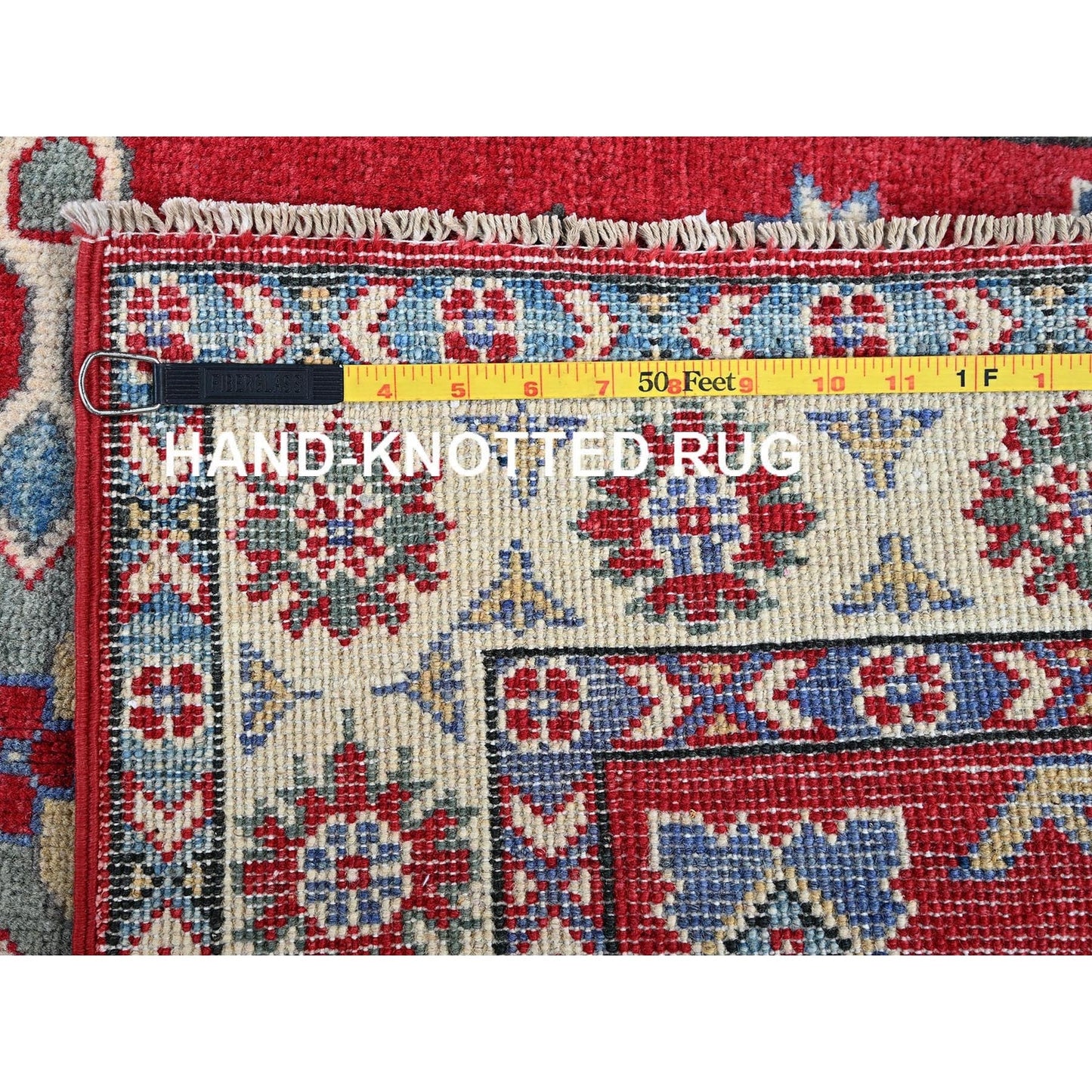 2'9"X4' Berry Red Kazak With Tribal Design Hand Knotted Soft Wool Mat Rug