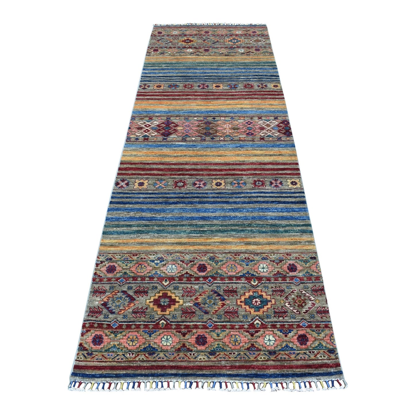 3'X9'3" Red Super Kazak Khorjin Design Pure Wool Handknotted Oriental Rug