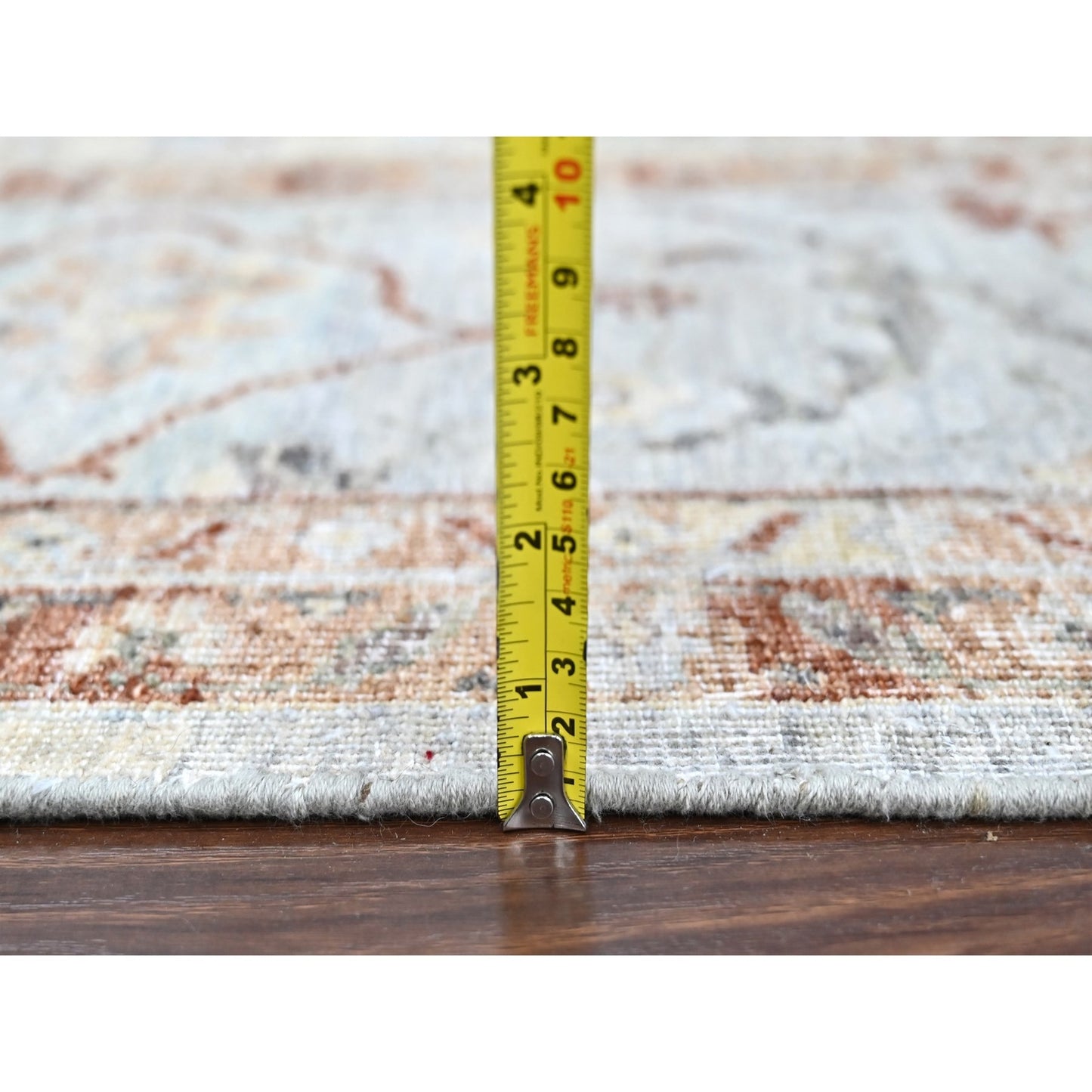 9'X11'9" Gray Pure Wool Antiqued Ziegler Mahal Design Hand Knotted Rug