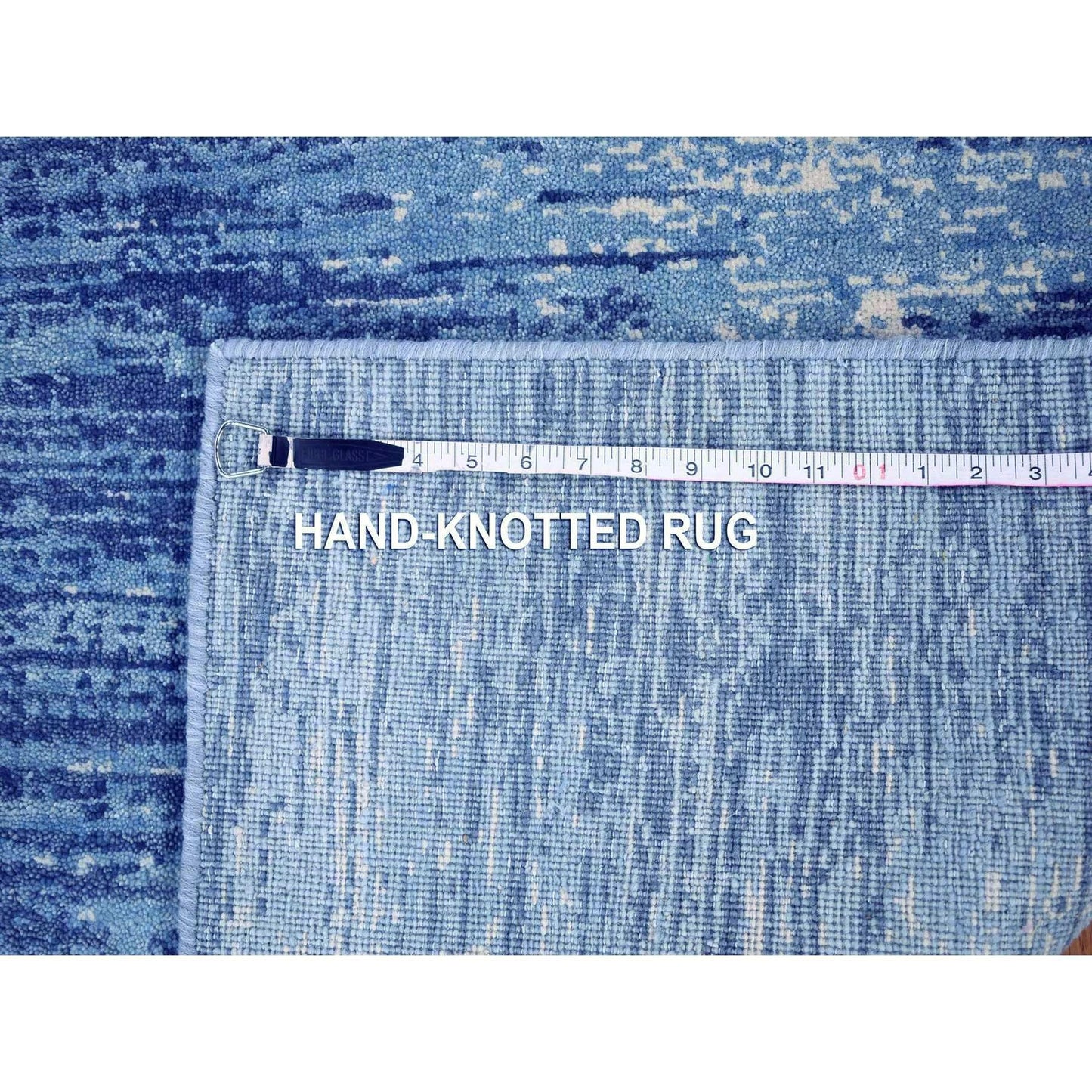 2'7"X10'2" Hand Knotted Ombre Design Pure Wool Blue Oriental Runner Rug