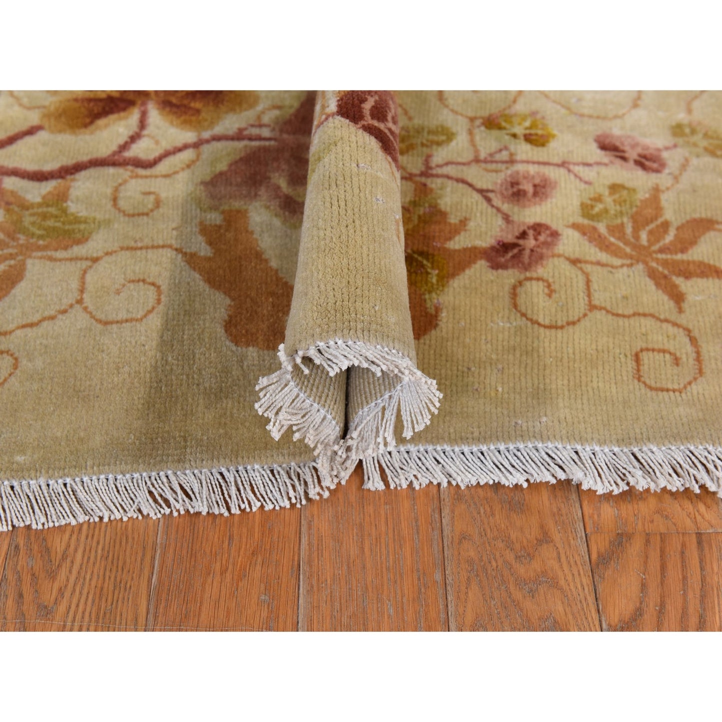 8'10"X11'8" Brown Antique Art Deco Leaf Design Pure Wool Hand Knotted Rug