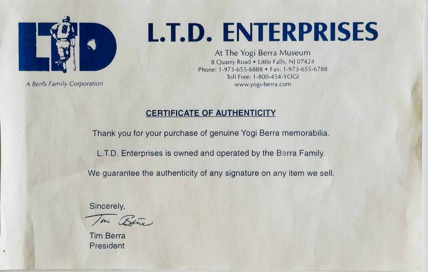 Don Larsen & Yogi Berra Autographed 11X14 Photo (Berra Ltd)