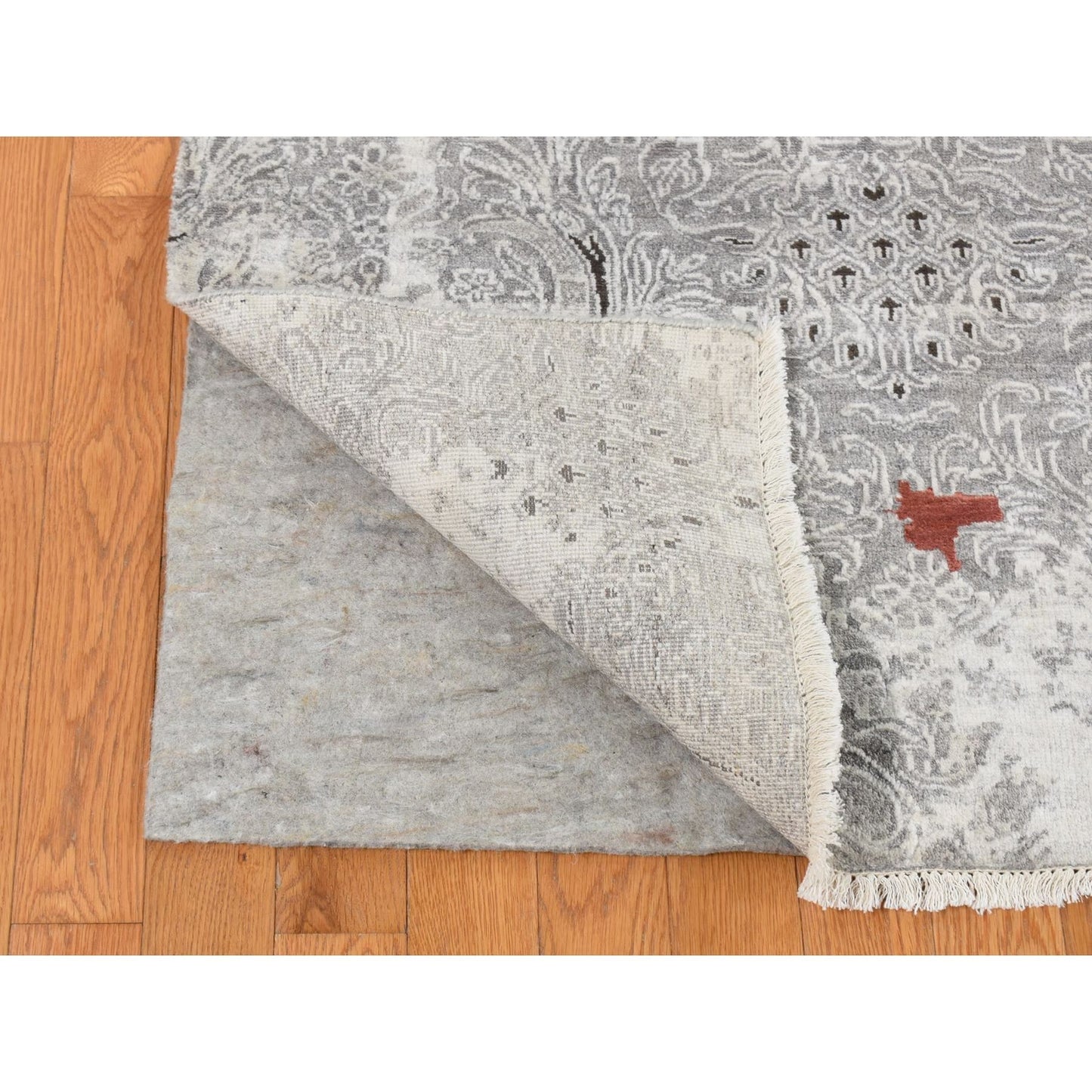 8'9"X11'10" Gray Hand Knotted Modern Broken Design Wool And Silk Rug