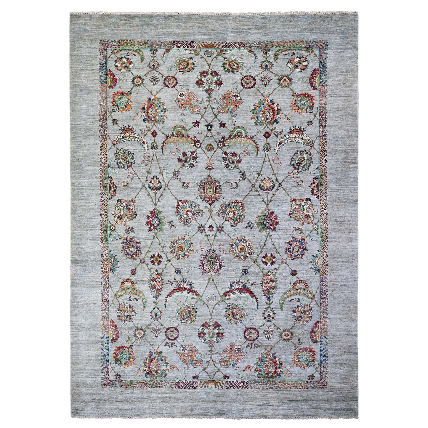 8'9"X12'1" Misty Gray Sultani With Tebraz Wool Hand Knotted Oriental Rug