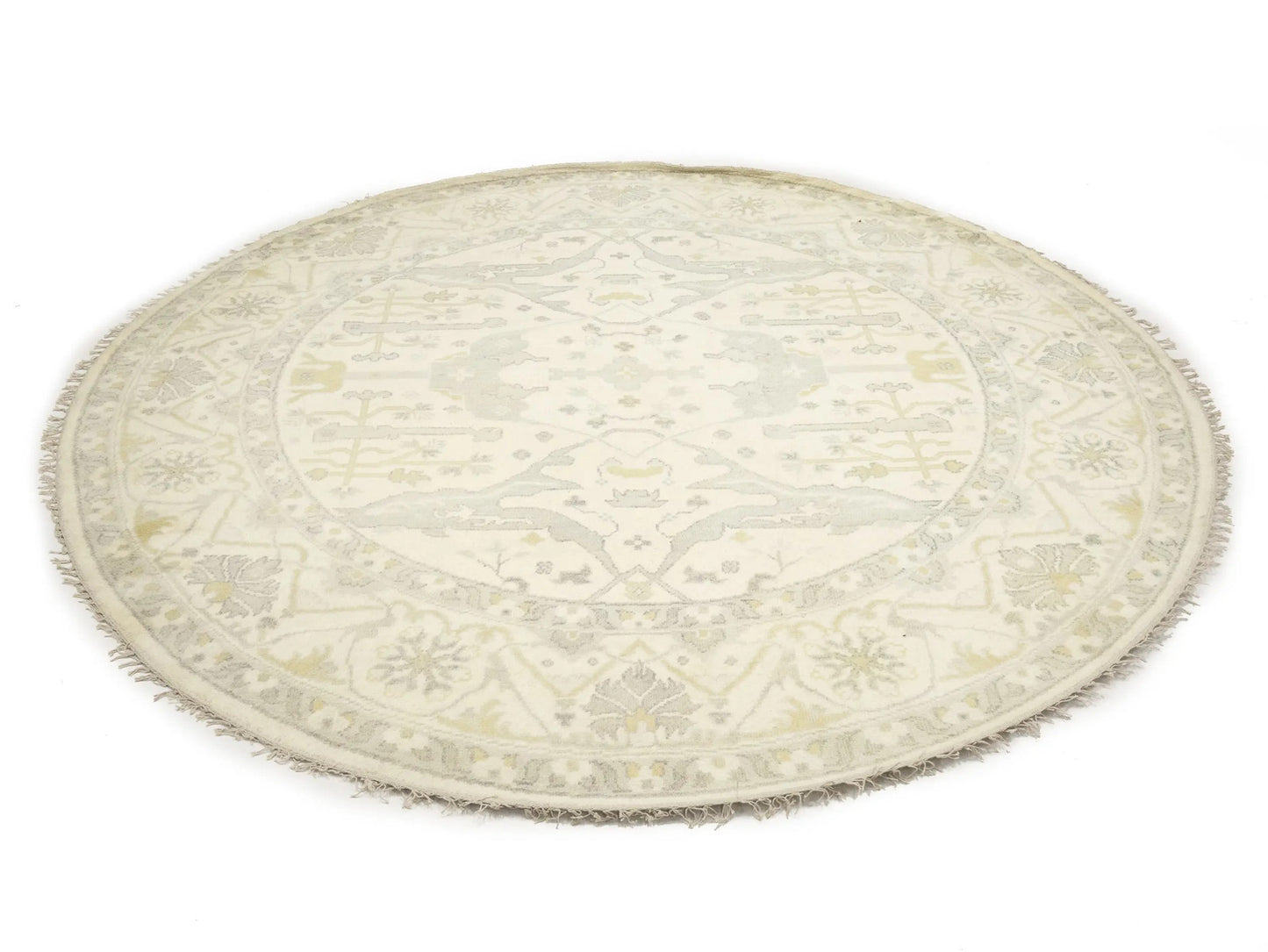 Hand-Knotted Oushak Oriental Round Rug Floral