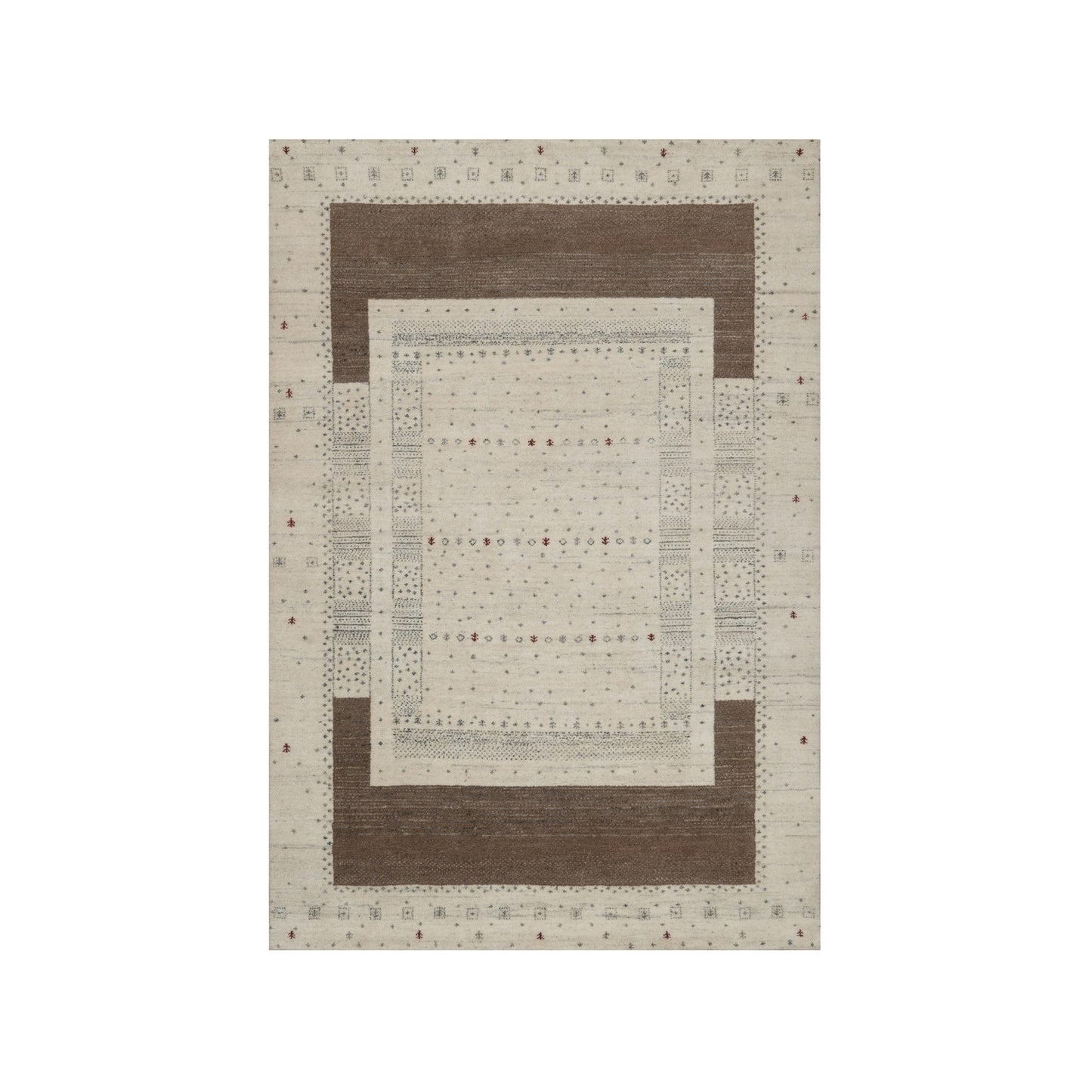 5'X7'10" Ivory Lori Buft Modern Striae Design Pure Wool Hand Knotted Rug