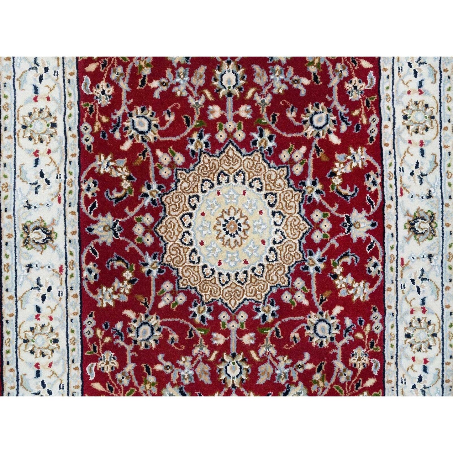 2'7"X8' Burgundy Red Nain Design 250 Kpsi Wool Runner Oriental Rug