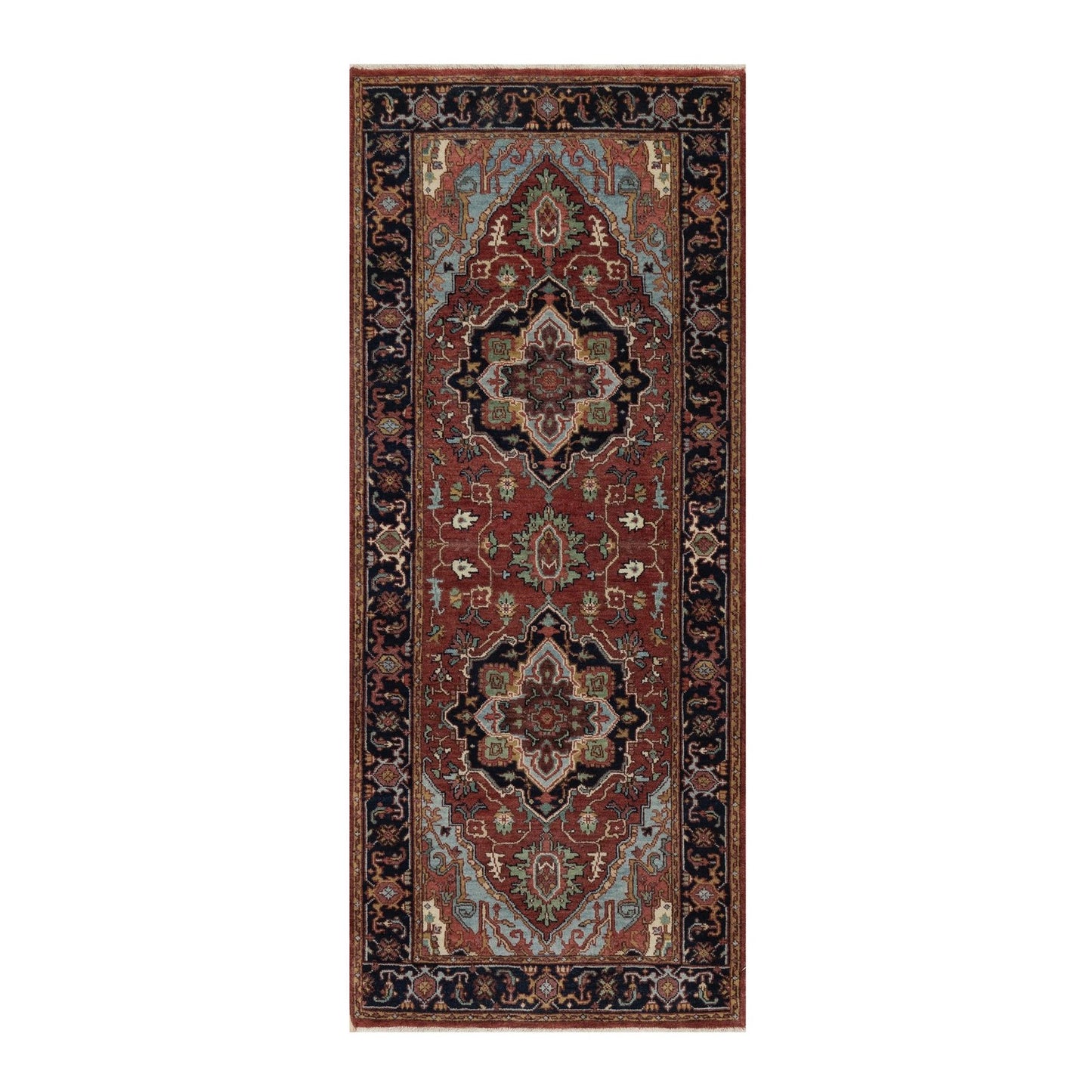 2'6"X6'2" Red Antiqued Heris Hand Knotted New Zealand Wool Runner Rug