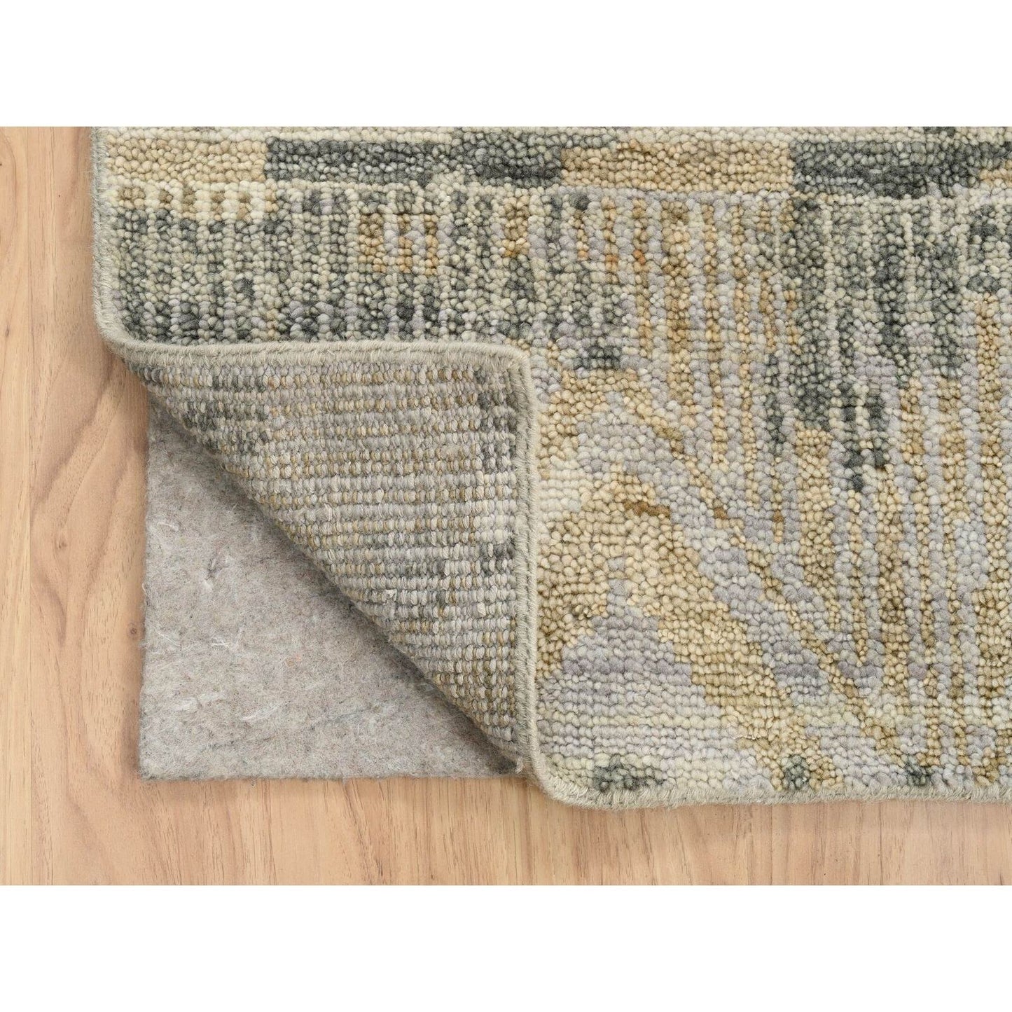 9'9"X13'10" Gray Erased Ethnic Geometric Design Wool Hand Knotted Rug