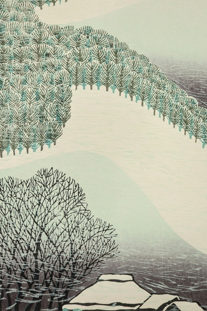 Munenori Makino Woodblock Print "Snowy Mountain Light" 1981 A.P Signed Japan