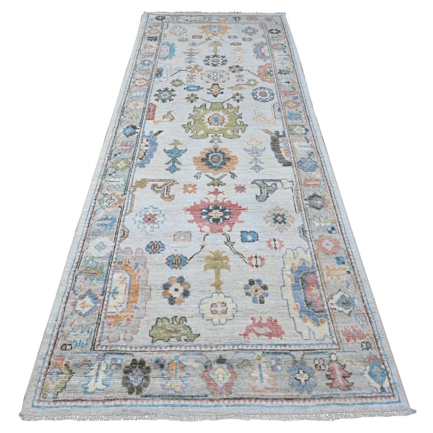 4'X10'8" Beau Blue Afghan Angora Oushak Wide Gallery Runner Oriental Rug