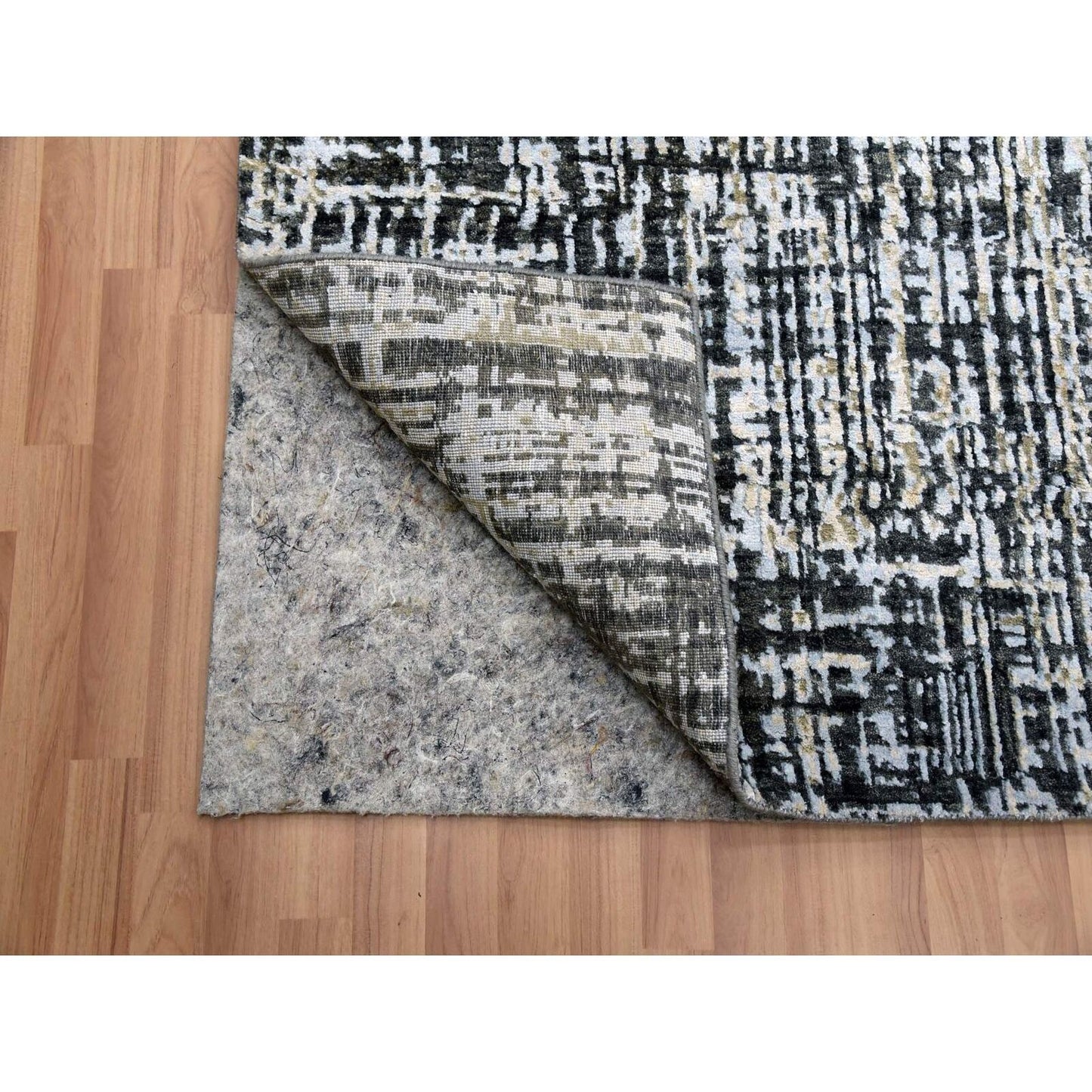 9'X12'4" Jet Black Organic Wool Hand Knotted Abstract Design Rug