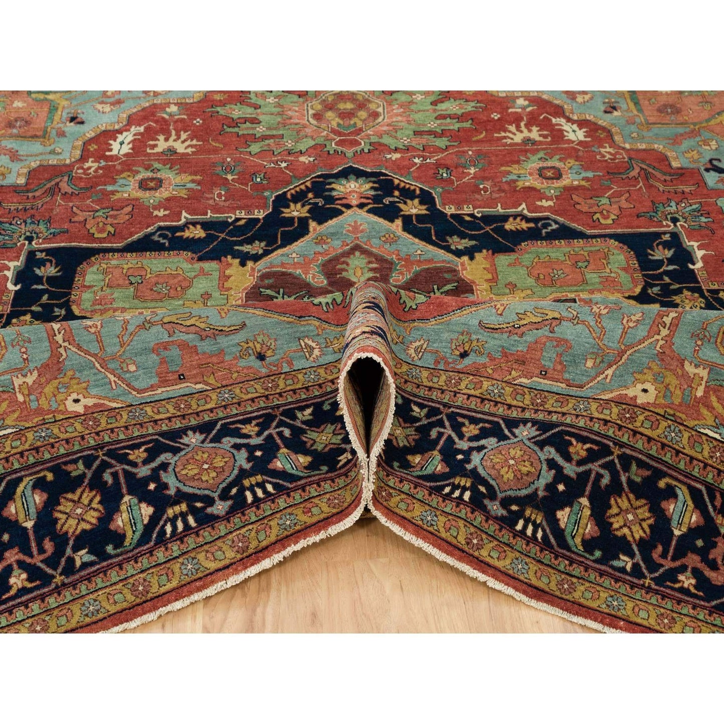 10'X10' Fire Brick Red Wool Antiqued Fine Heris Hand Knotted Square Rug