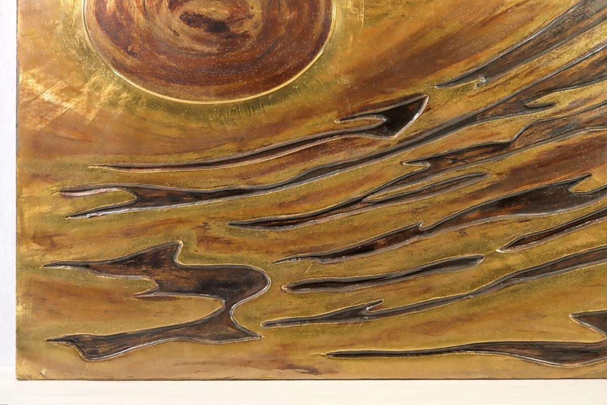 Jacques Potage "Bourrasque" Large Brass & Lacquered Wall Panel French Sculptor