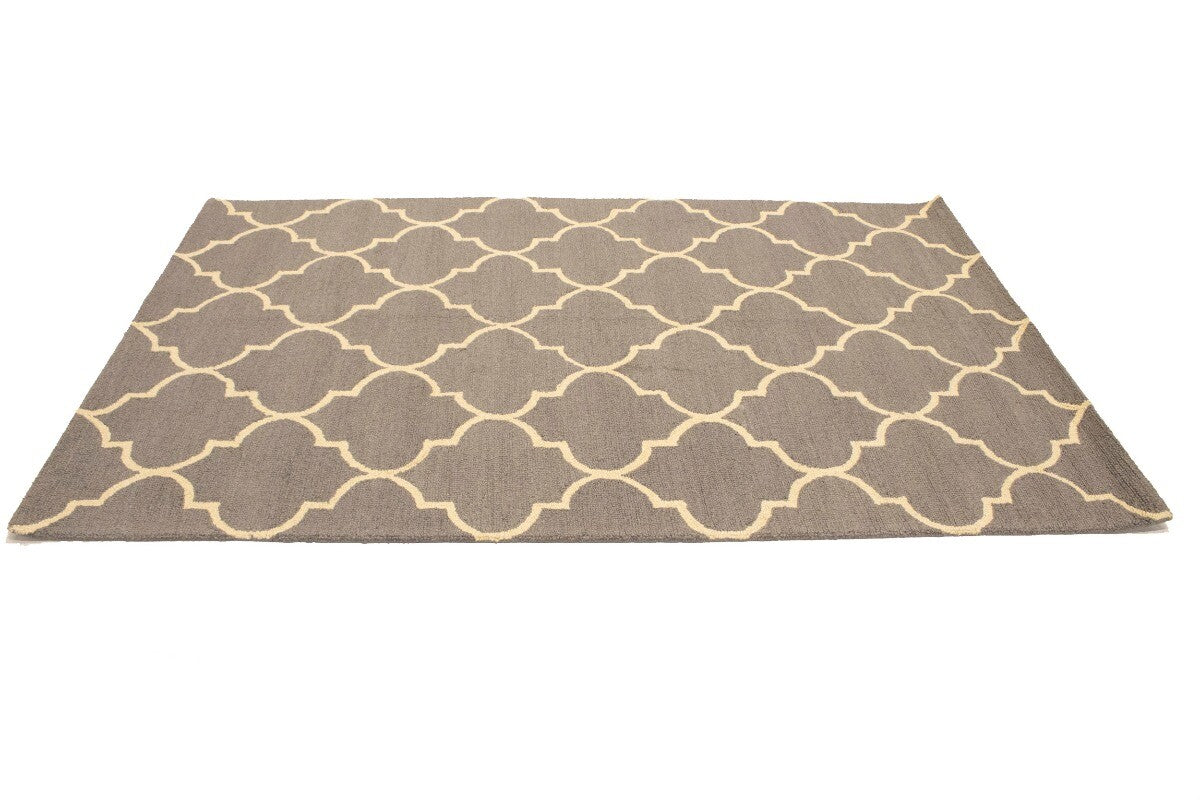 5X8 Ft Hand-Tufted Taupe Trellis Rug Wool Plush