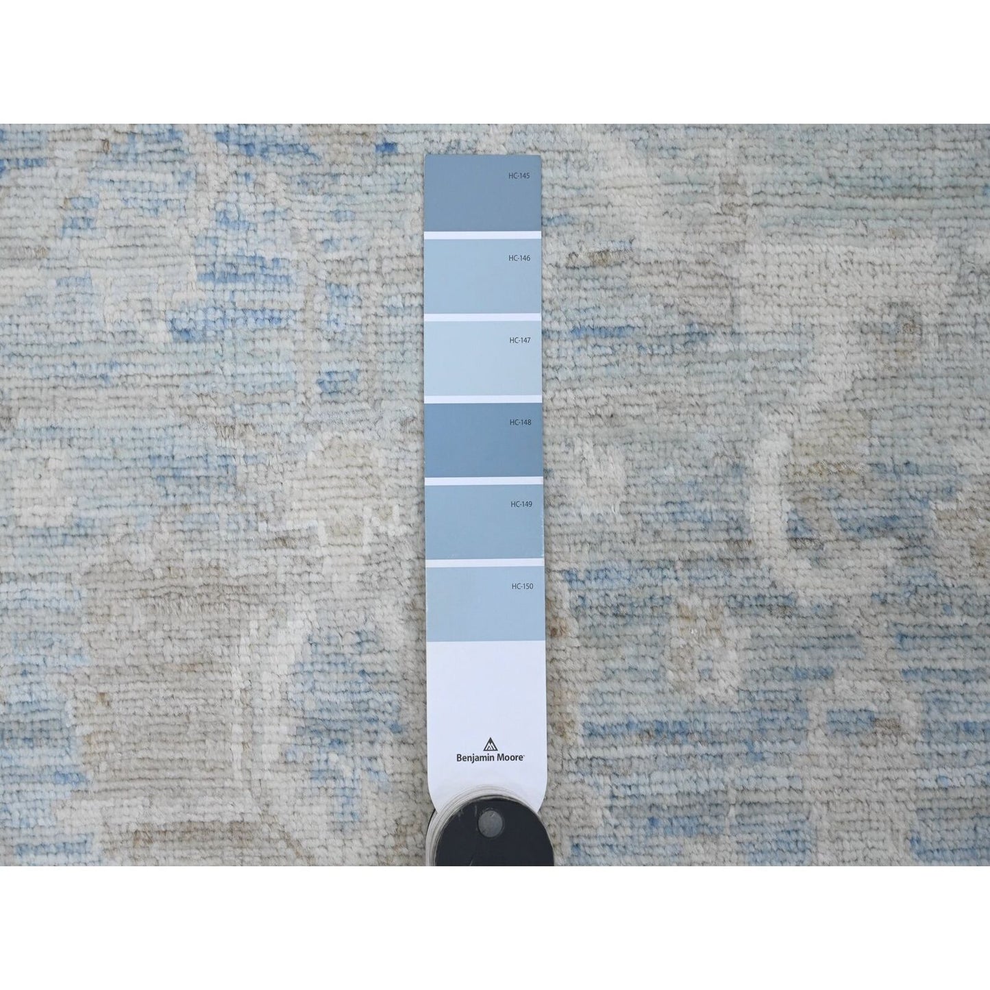 8'8"X12' Blue White Wash Peshawar Leaf Design Hand Knotted Pure Wool Rug