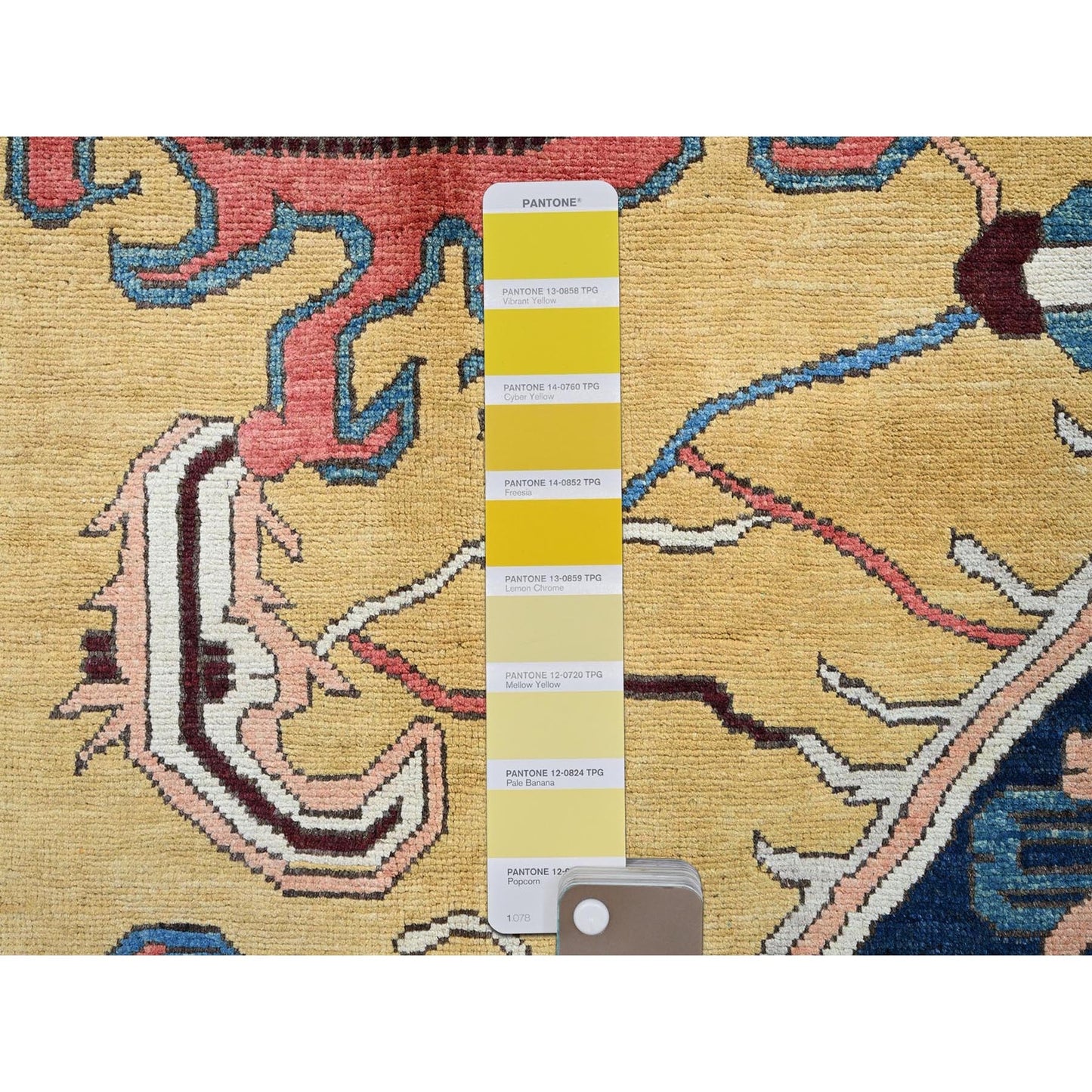 9'X11'8" Yellow Peshawar With Seeripe Heris Design Wool Hand Knotted Rug