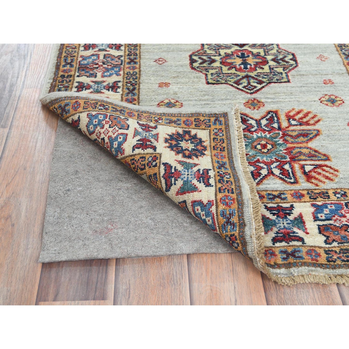 2'7"X8'5" Ash Gray Soft Wool Hand Knotted Afghan Super Kazak Runner Rug