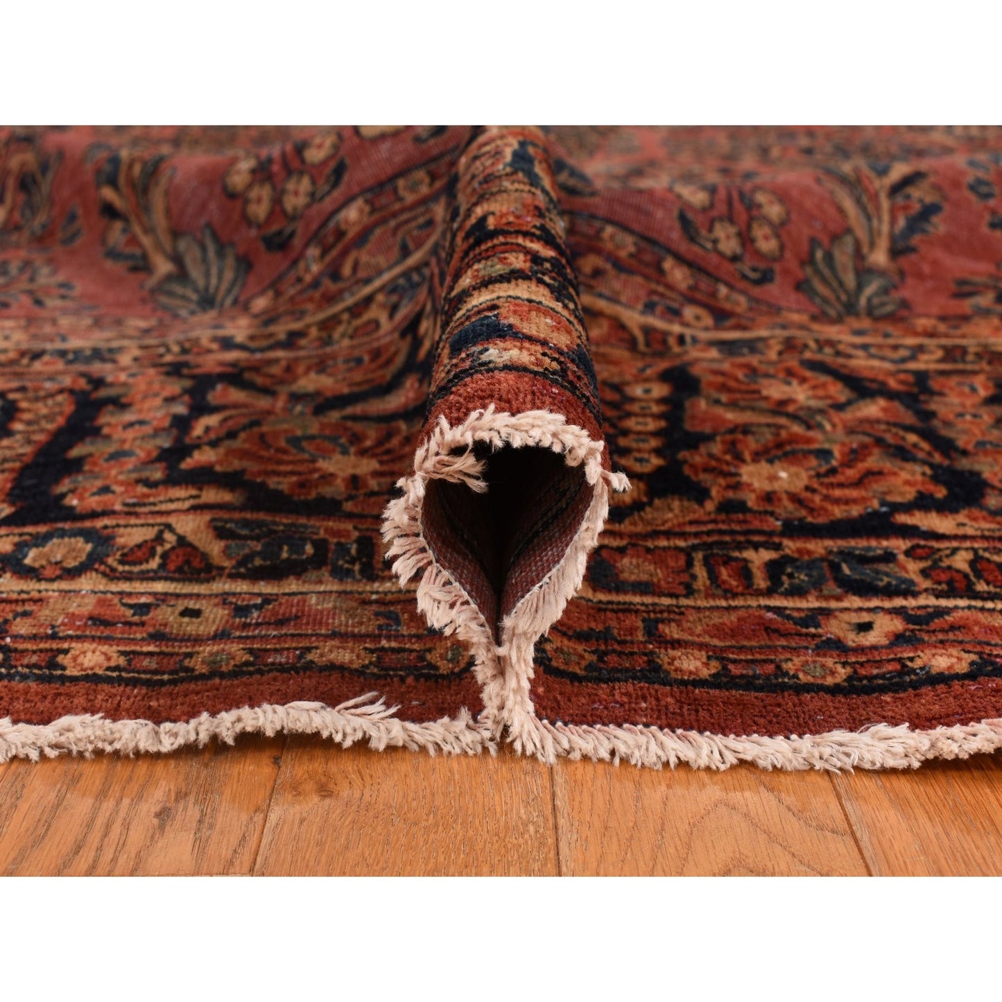 10'X13'4" Red Antique Zoroastrian Saroogh Worn Down Wool Hand Knotted Rug