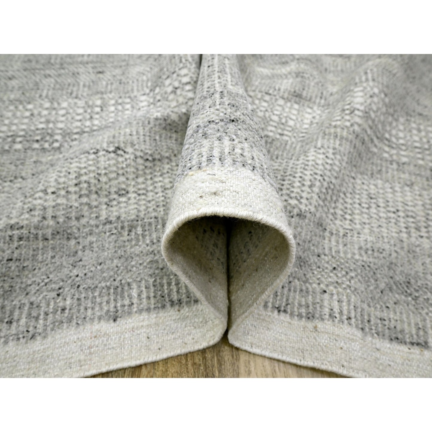 12'1"X14'10" Gray Grass Design Textured Wool Hand Knotted Xl Oriental Rug
