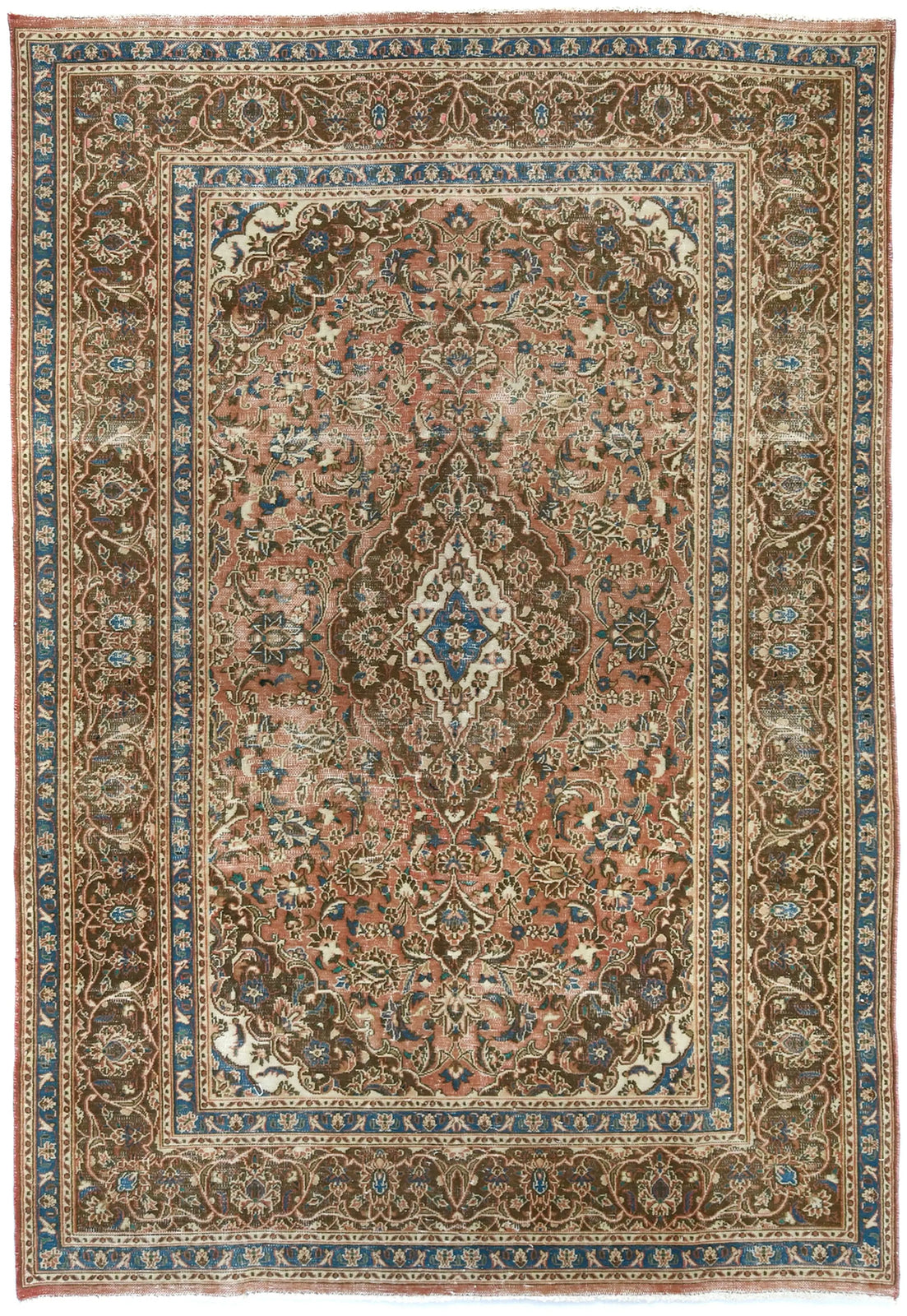 Distressed Vintage Wool Oriental Rug Muted Brown