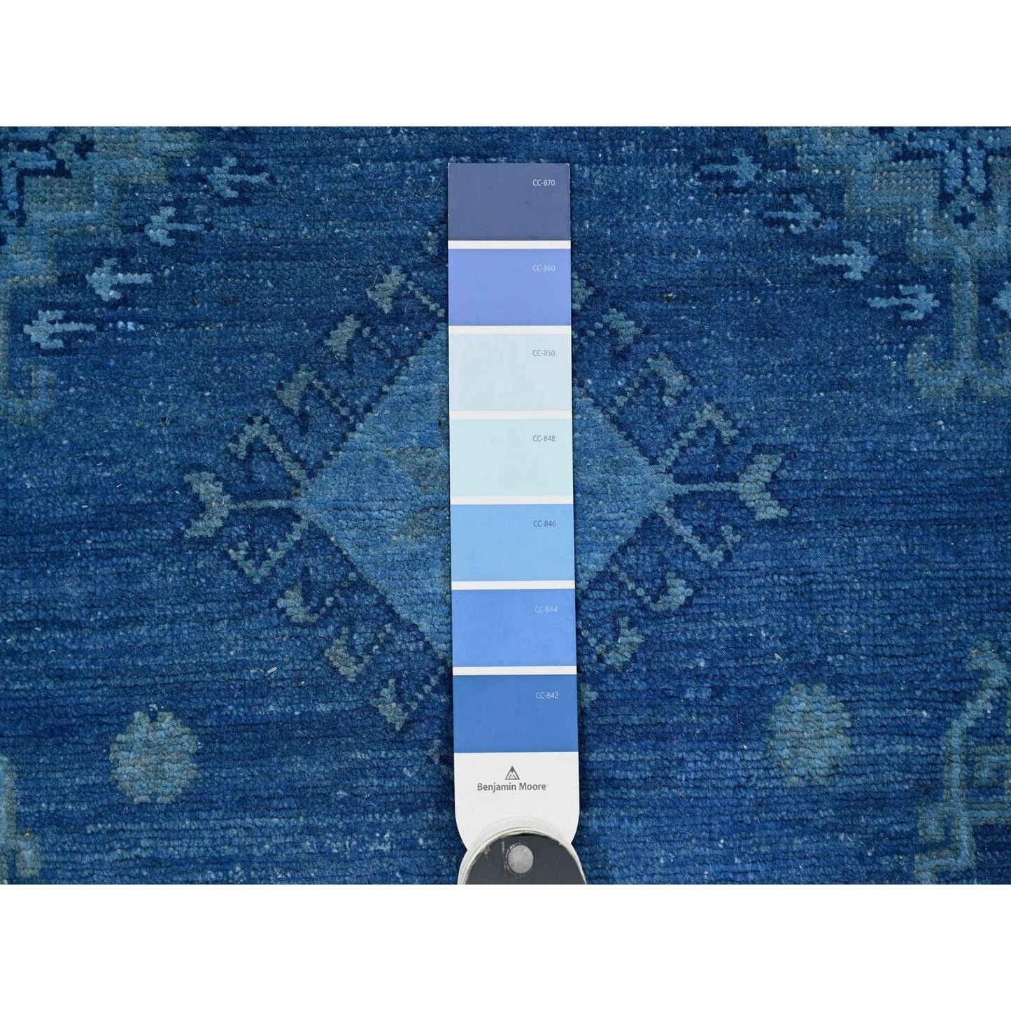 5'9"X8'7" Blue Overdyed Kazak Geometric Design Pure Wool Hand Knotted Rug