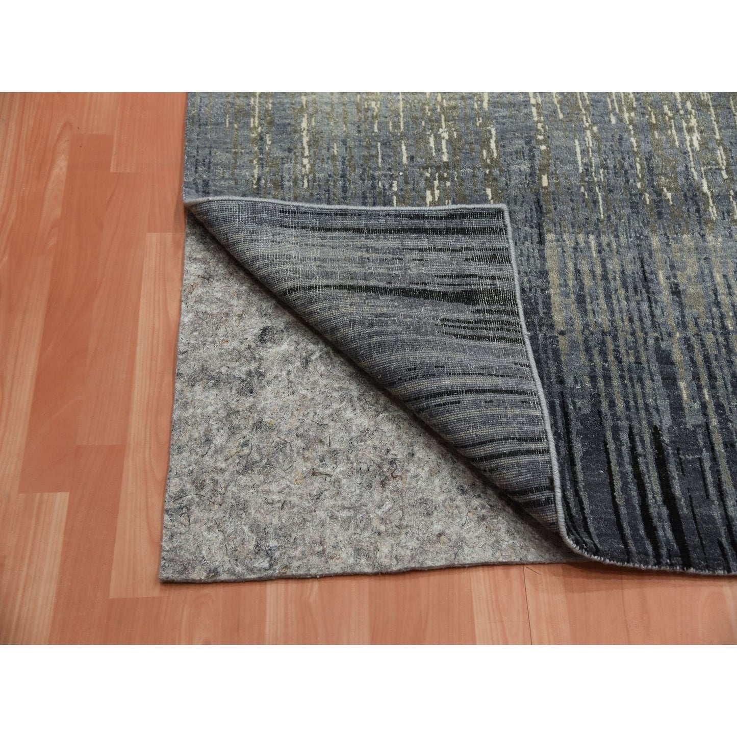 8'X8'4" Gray And Black Hand Knotted Modern Ombre Design Wool Square Rug