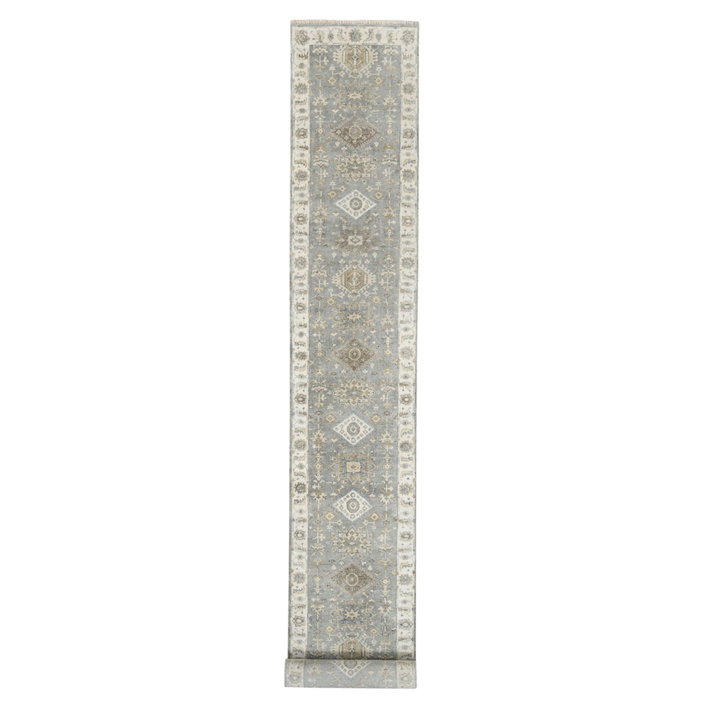 2'8"X17'10" Silver Karajeh Design Wool Hand Knotted Oriental Runner Rug