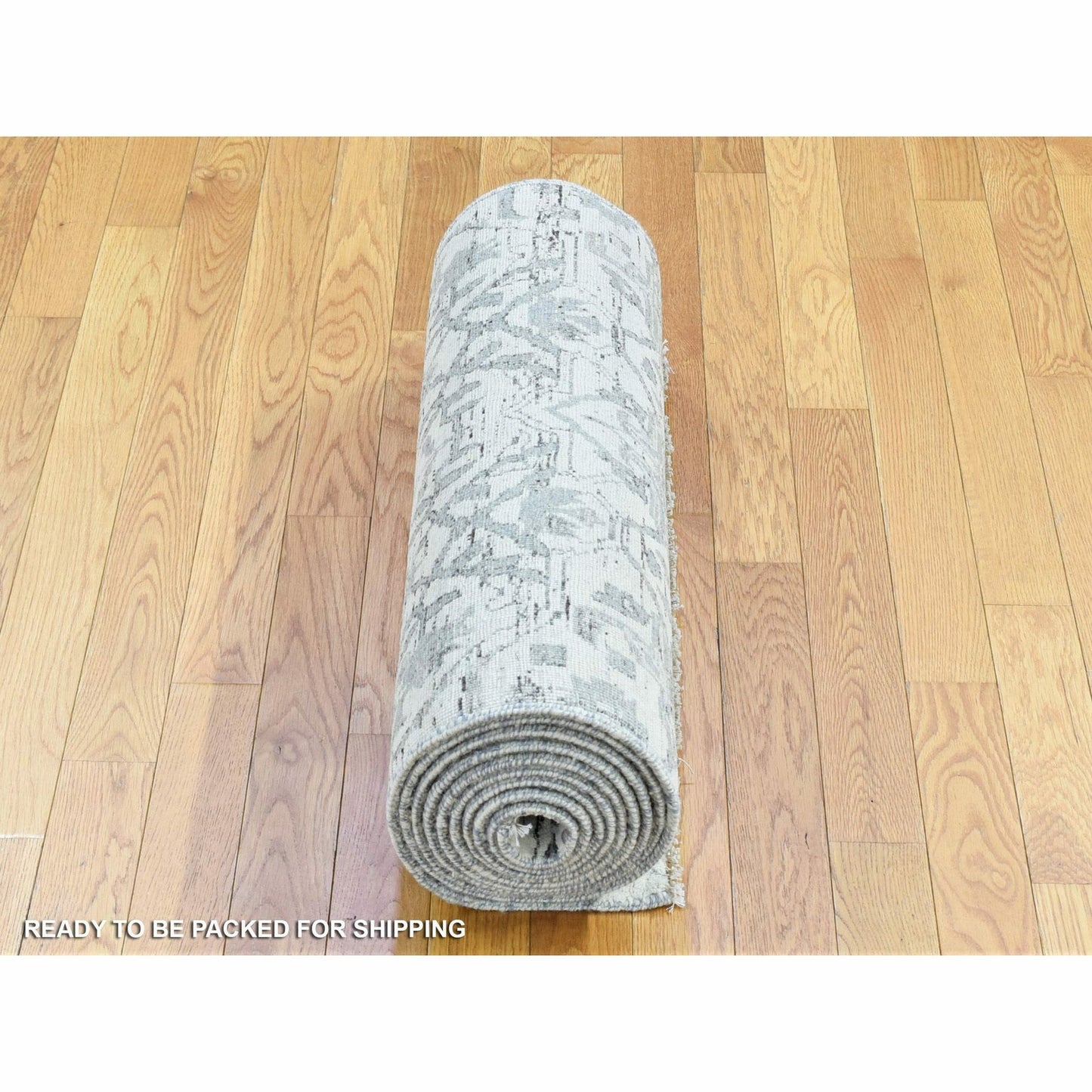2'7"X14'1" Ivory Oushak Hand Knotted Natural Wool Runner Rug