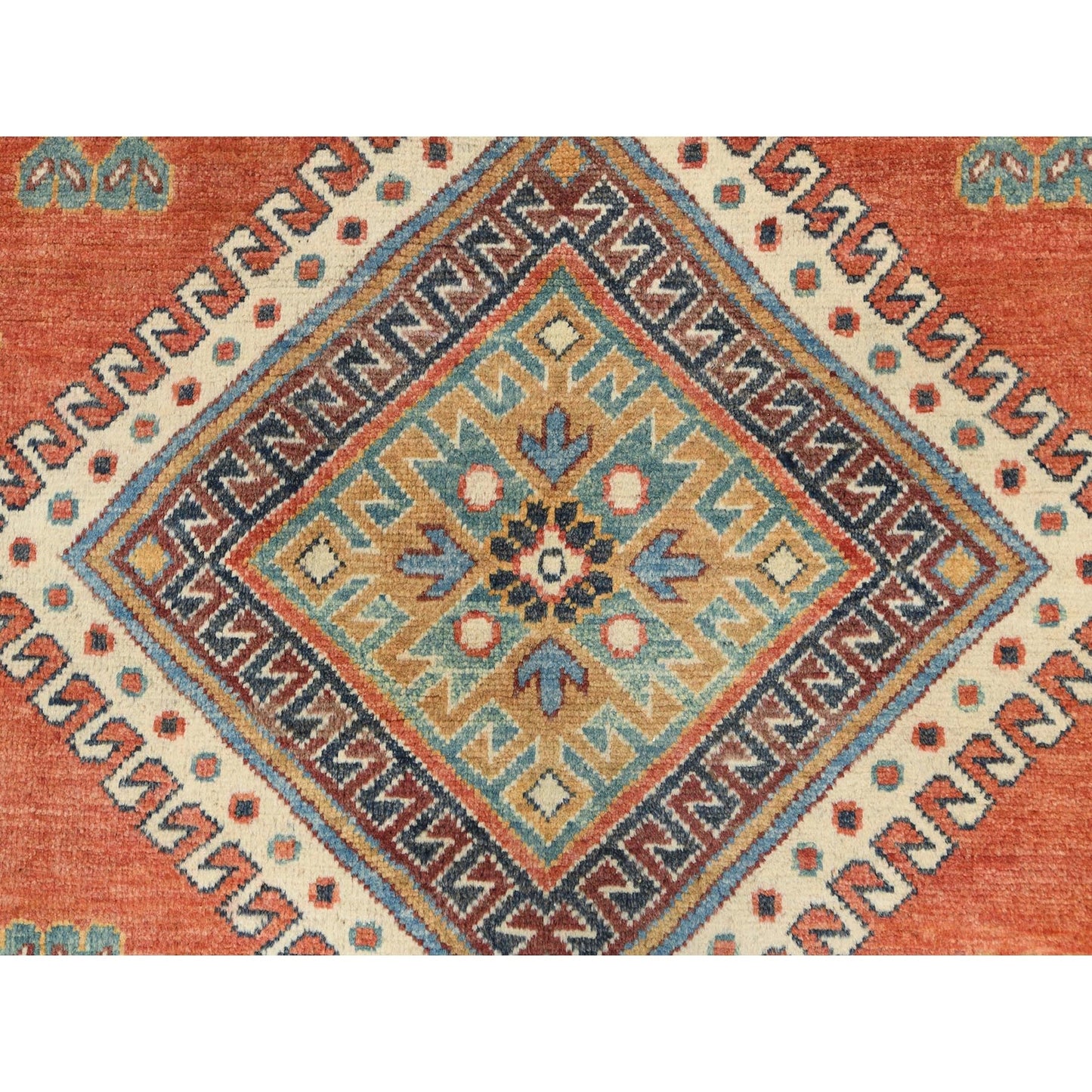 9'X11'9" Crimson Red Special Kazak Wool Hand Knotted Oriental Rug
